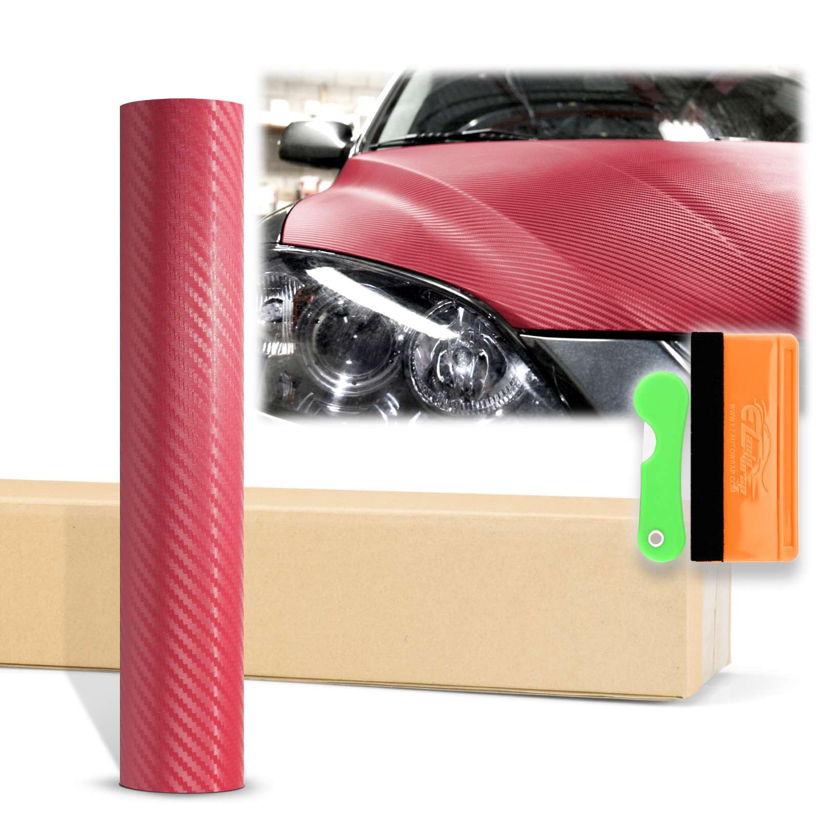 12'X60' (1Ftx5Ft) Burgundy 3D Carbon Fiber Textured Matte Flat Vinyl Wrap Auto Car Sticker Decal Film Sheet Bubble Free Air Release Technology With Tool Kit