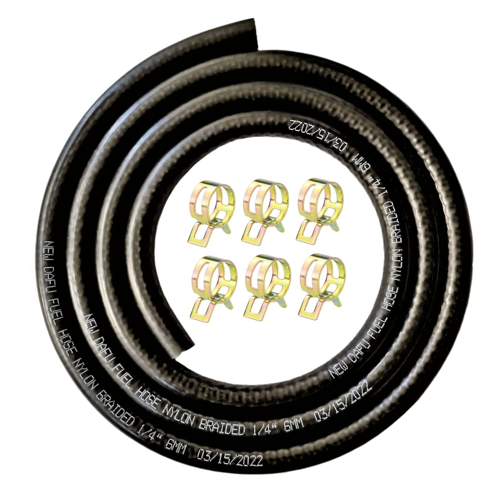 New Dafu 1/4 Inch 6Mm Id Nbr Nylon Braided Fuel Line Set,5 Ft+6 Pcs 2/5 Inch Id Hose Clamps,For Motorcycle Kawasaki Kohler Briggs Stratton Small Engines,Boat Marine Outboard Gas Diesel Petrol