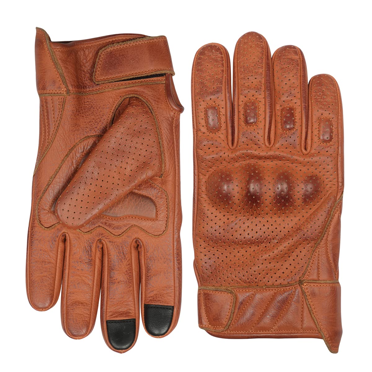 Vance Leather' Men'S Premium Waxed Austin Brown Leather Perforated Motorcycle Gloves (Medium, Austin Brown)
