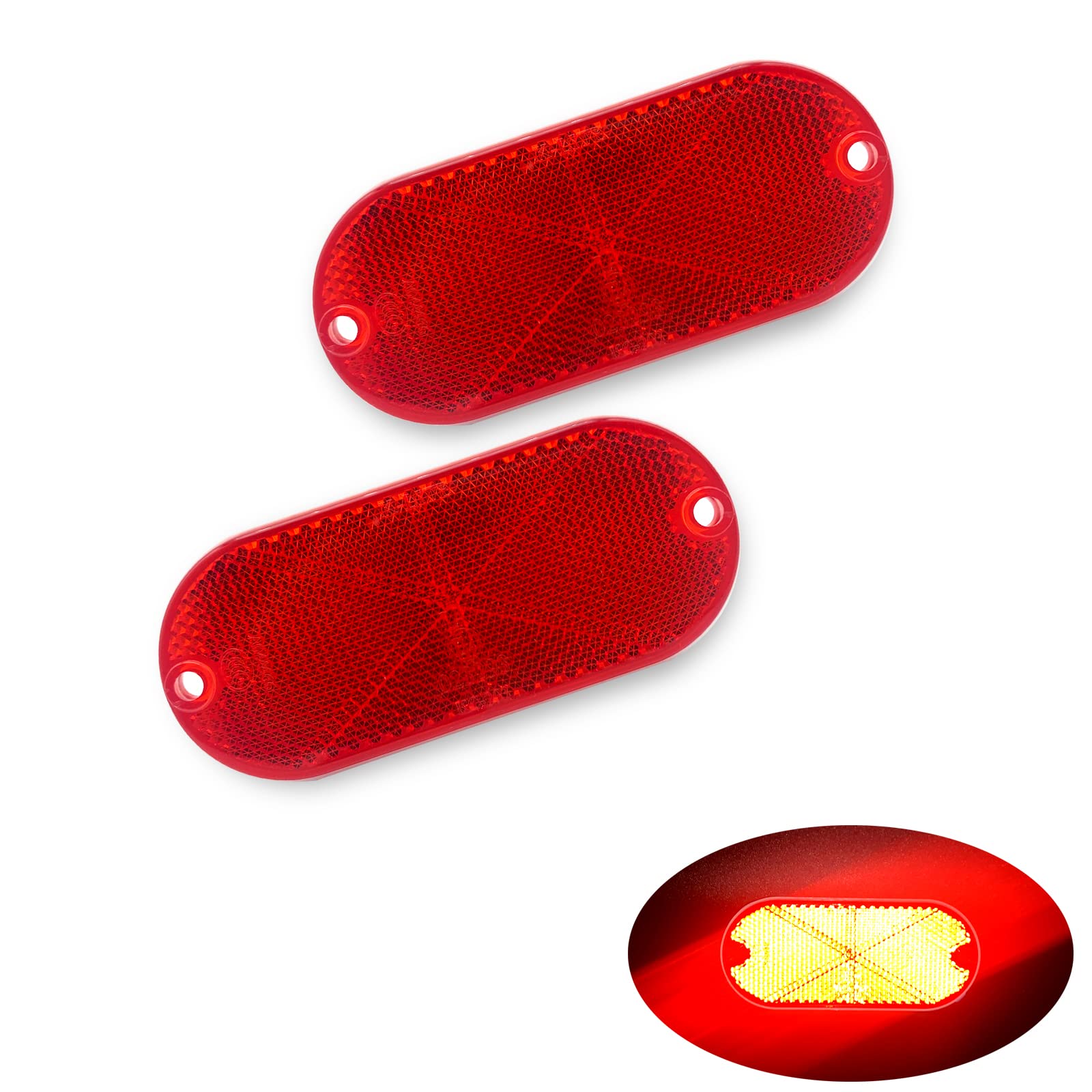Welnent E-Mark / 4A / Ccc 2Pcs Oval Reflector Self Adhesive Stick On Screw On Trailer Driveway Mailbox (Red)