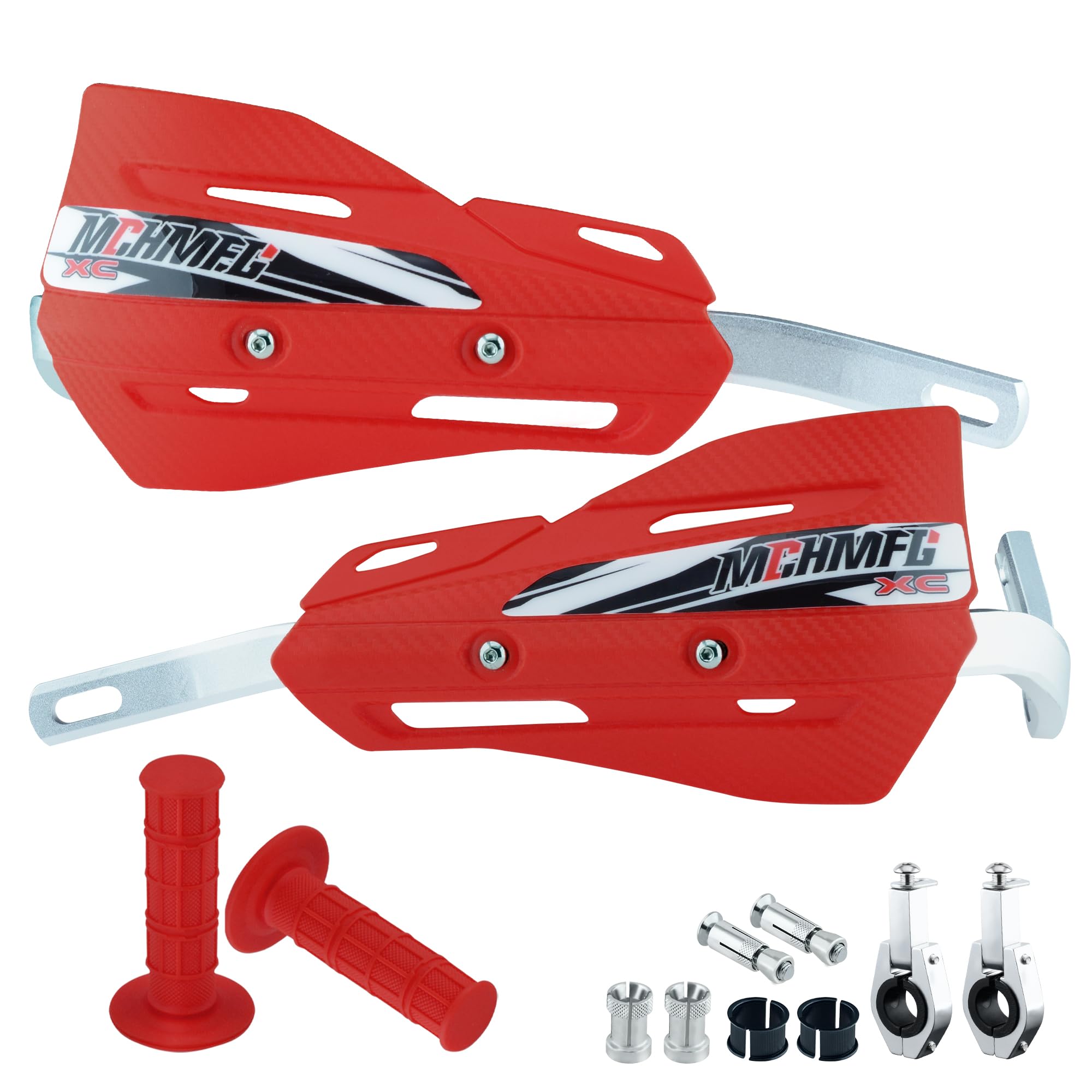 Mchmfg Dirt Bike Handguards With Grips - 7/8' And 1 1/8' Motorcycle Hand Guards For Atv - Universal Handguards Bracket For Off Road Motorcross Red