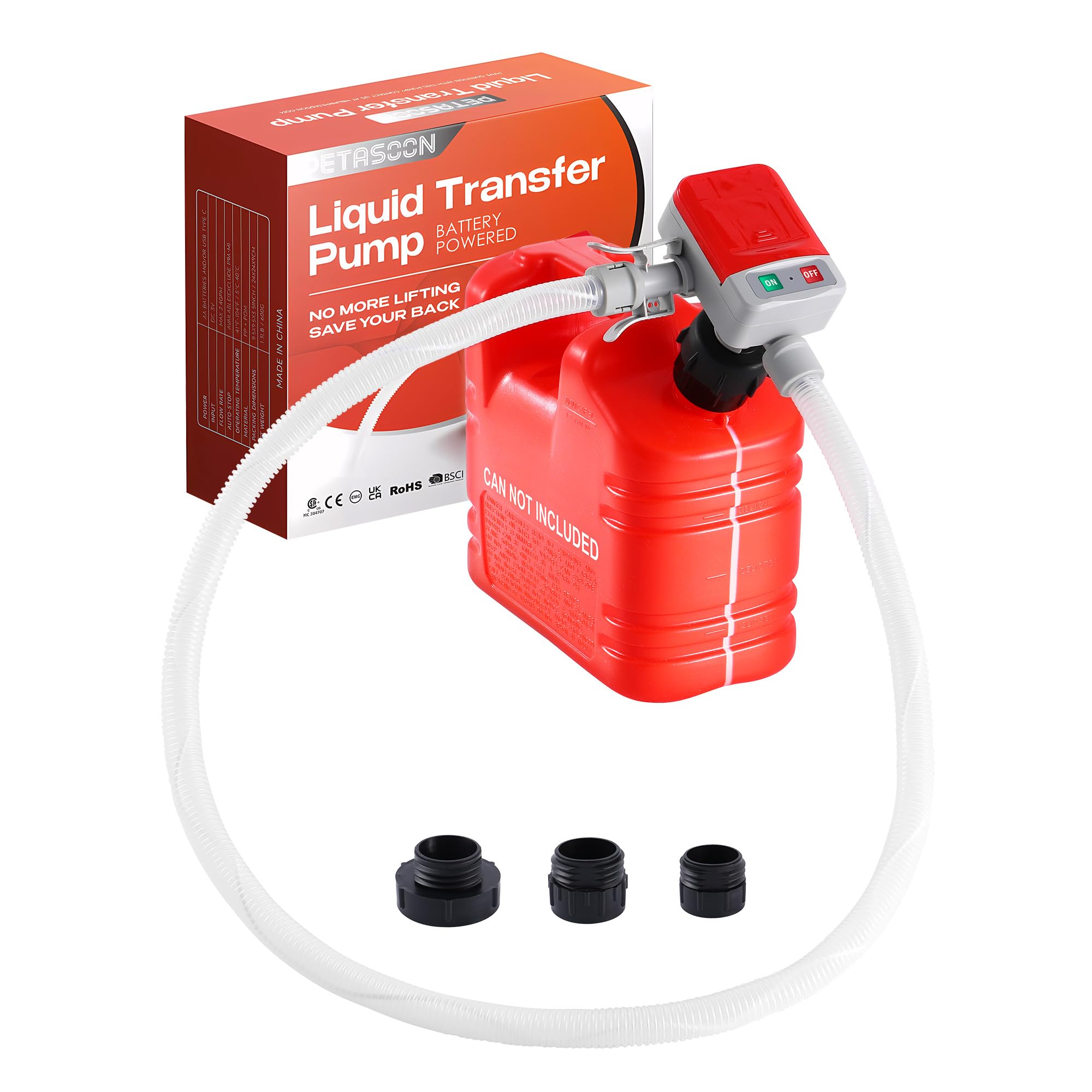 Fuel Transfer Pump Battery Powered Electric Portable Gas Can Tank Pump For Gasoline Diesel Kerosene Liquid With Flexible Hose(Can Not Included)