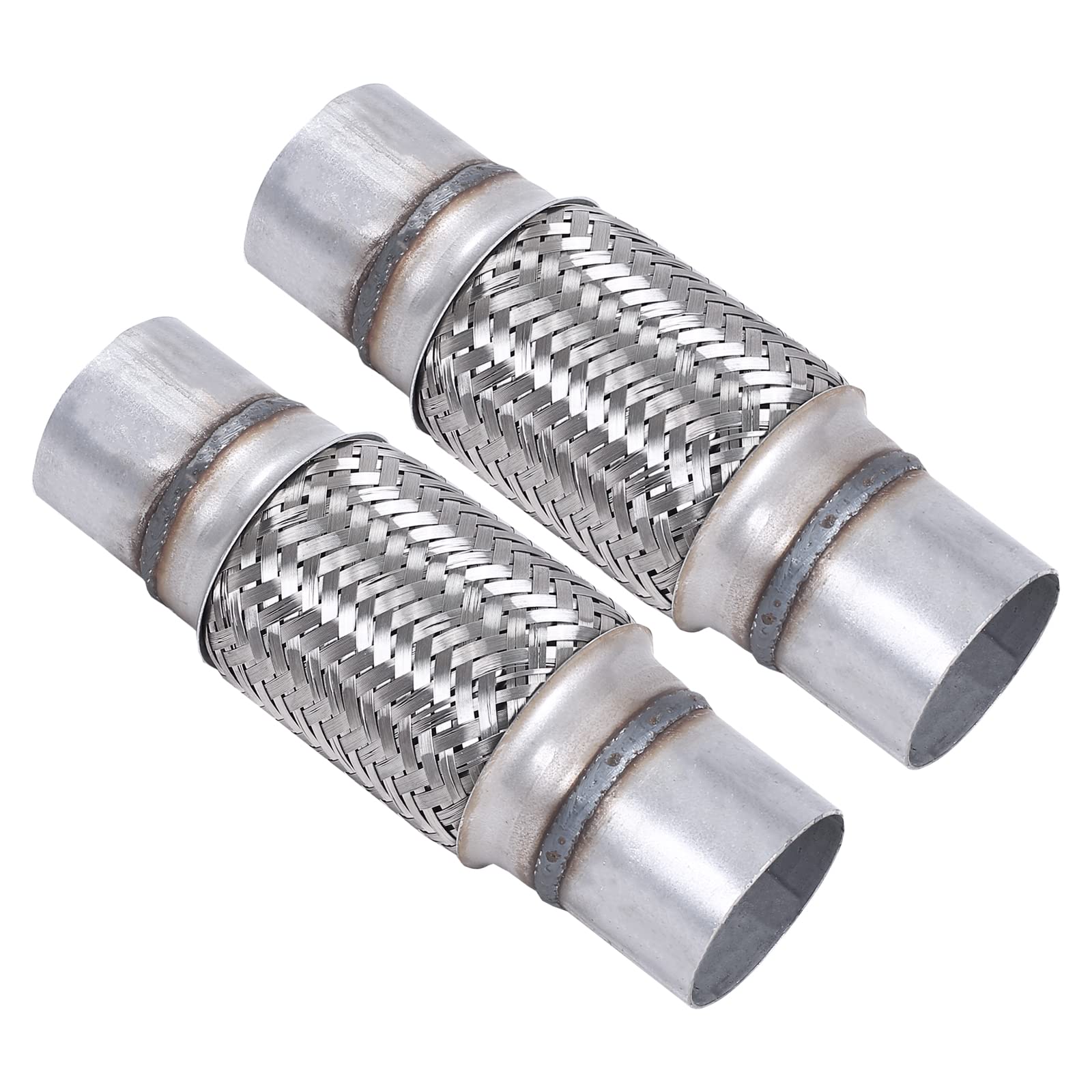 Fgjqefg 2Pcs Exhaust Flex Pipe Stainless Steel Braid 2.5'Inch X 6'Inch W/Ends 10'Inch Long Heavy Duty