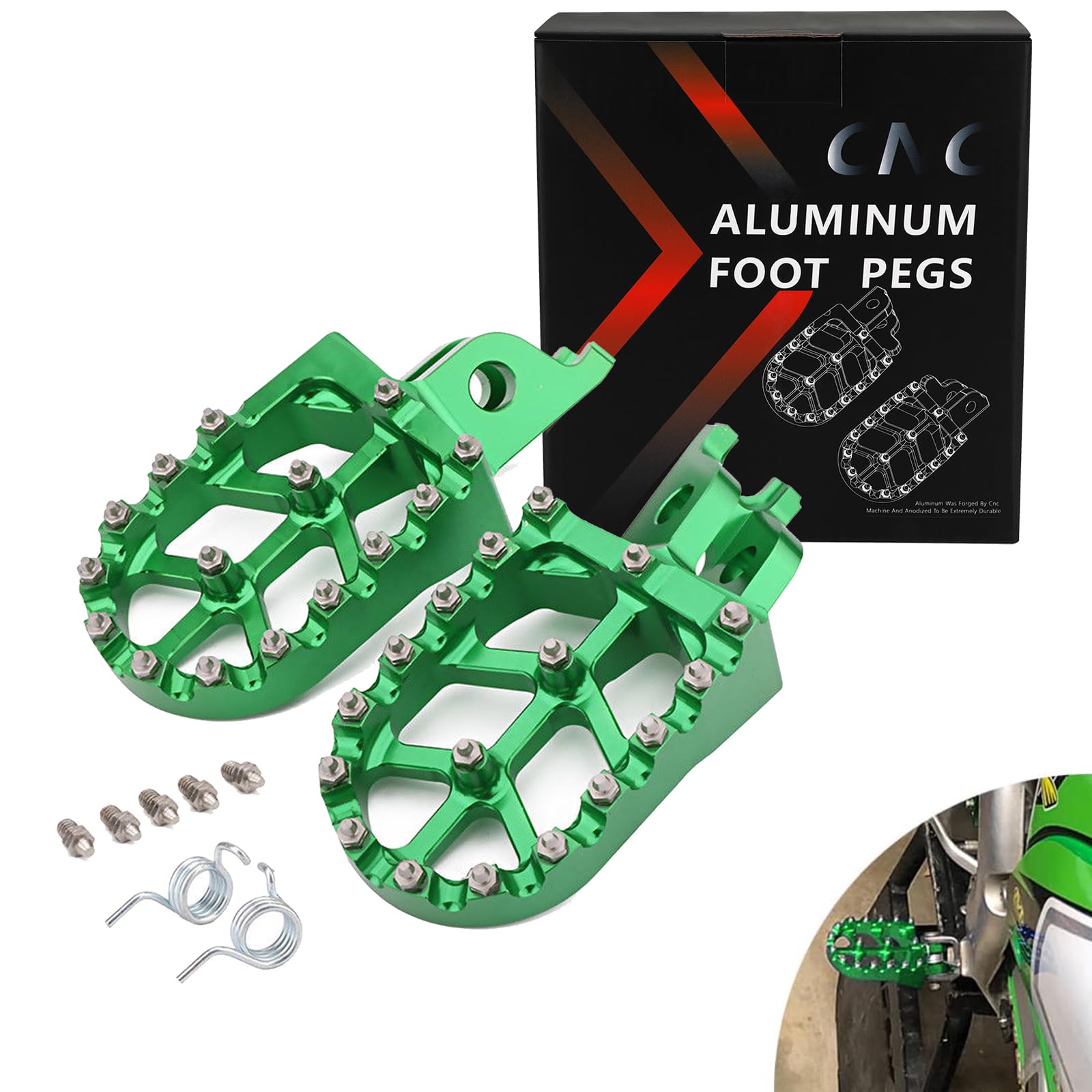 Jfg Racing Dirt Bike Foot Pegs,Cnc Motorcycle Rest Pedal Footpegs For Kx250F 06-18/Kx250 19-24/Kx450F 07-18/Kx450 19-24/Klx450R 08-13/Kx250X Kx450X 21-24-Green