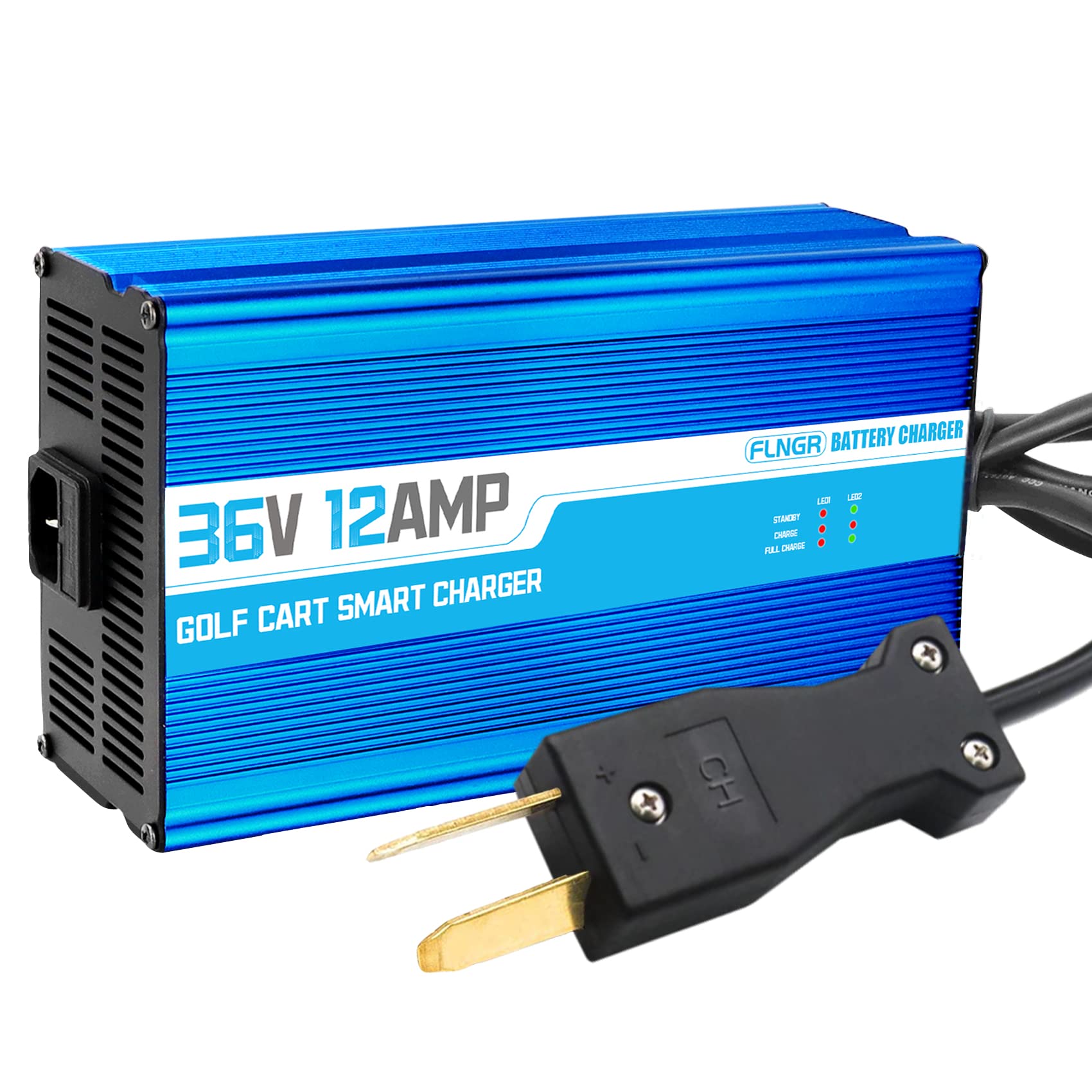 Flngr 12 Amp 36 Volt Golf Cart Battery Charger For Yamaha Ezgo (Lead-Acid) Club Car,12 Amp Smart Charger With Trickle Charge,36 Volt Charger-Crowfoot Plug,12A Golf Cart Battery Charger