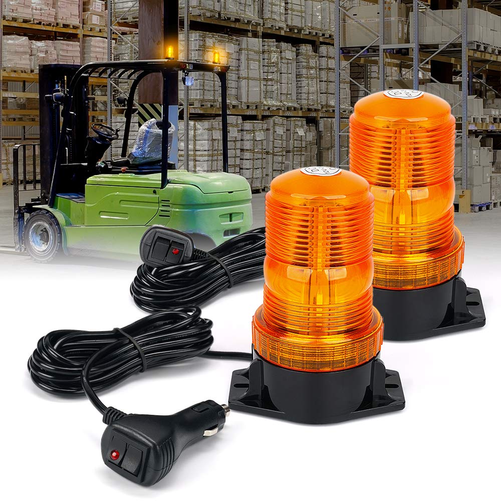 Xprite Amber Led Forklift Beacon Light Safety Warning Strobe Flashing Lights With Cigarette Lighter, For Mower, Atv, Trucks, Tractor, Golf Carts, Utv, Cars, Bus-2Pcs