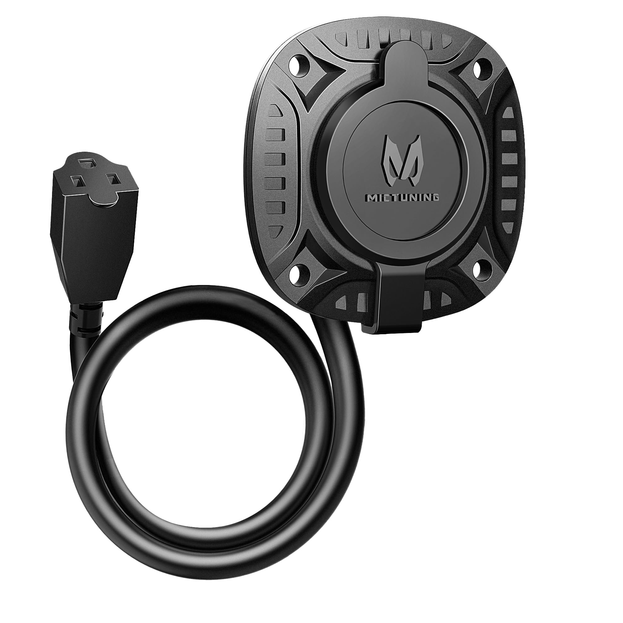 Mictuning 13Amp 125V Ac Port Plug With 16' Integrated Heavy Duty Extension Cord And Water-Resistant Cap - Black