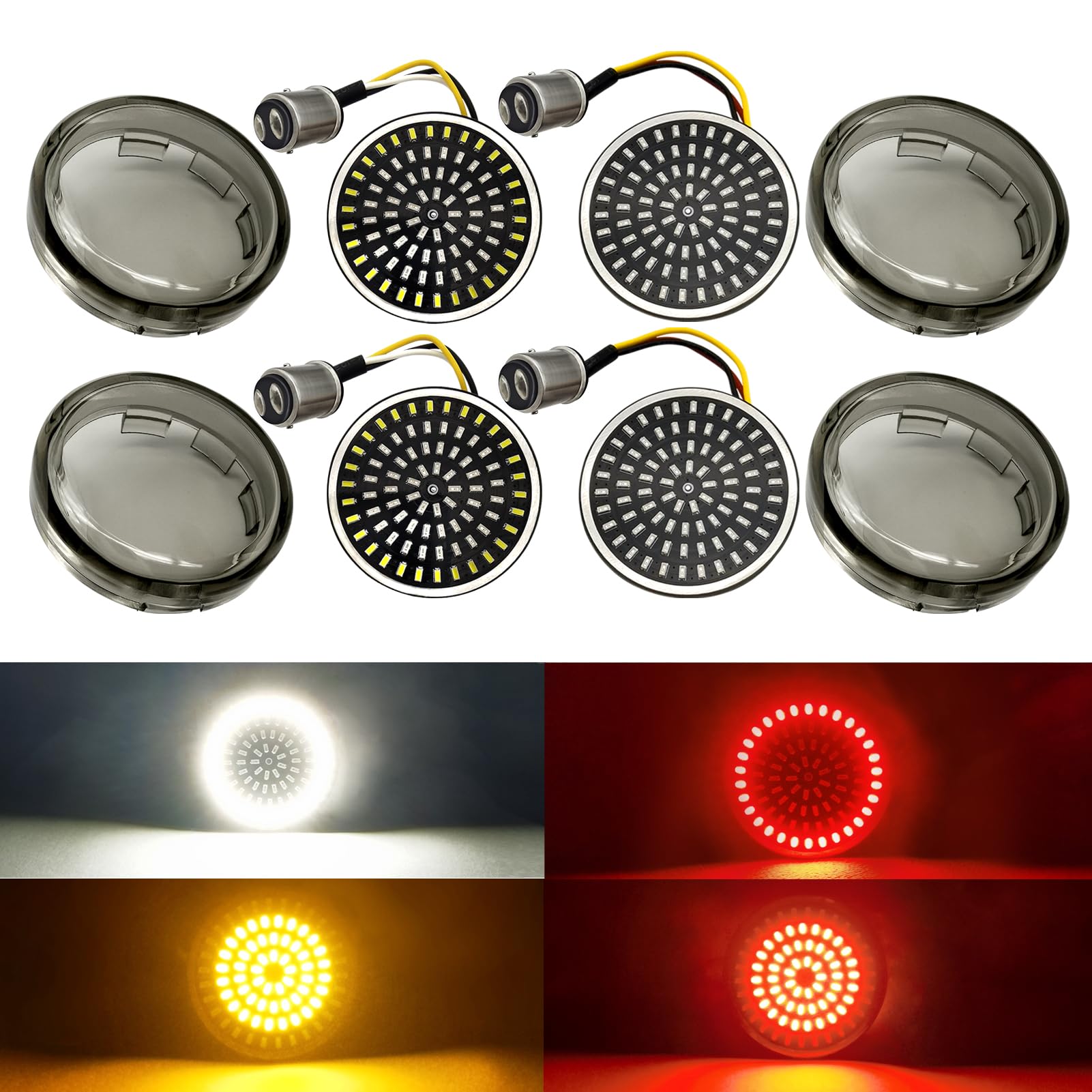 Toknome 1157 Led Turn Signals 2' Front Rear Bulbs 81 Led Lights Smoke Lens Covers Kit Compatible With Harley Davidson Softail Dyna Sportster Touring Tri Glide 1986-2023