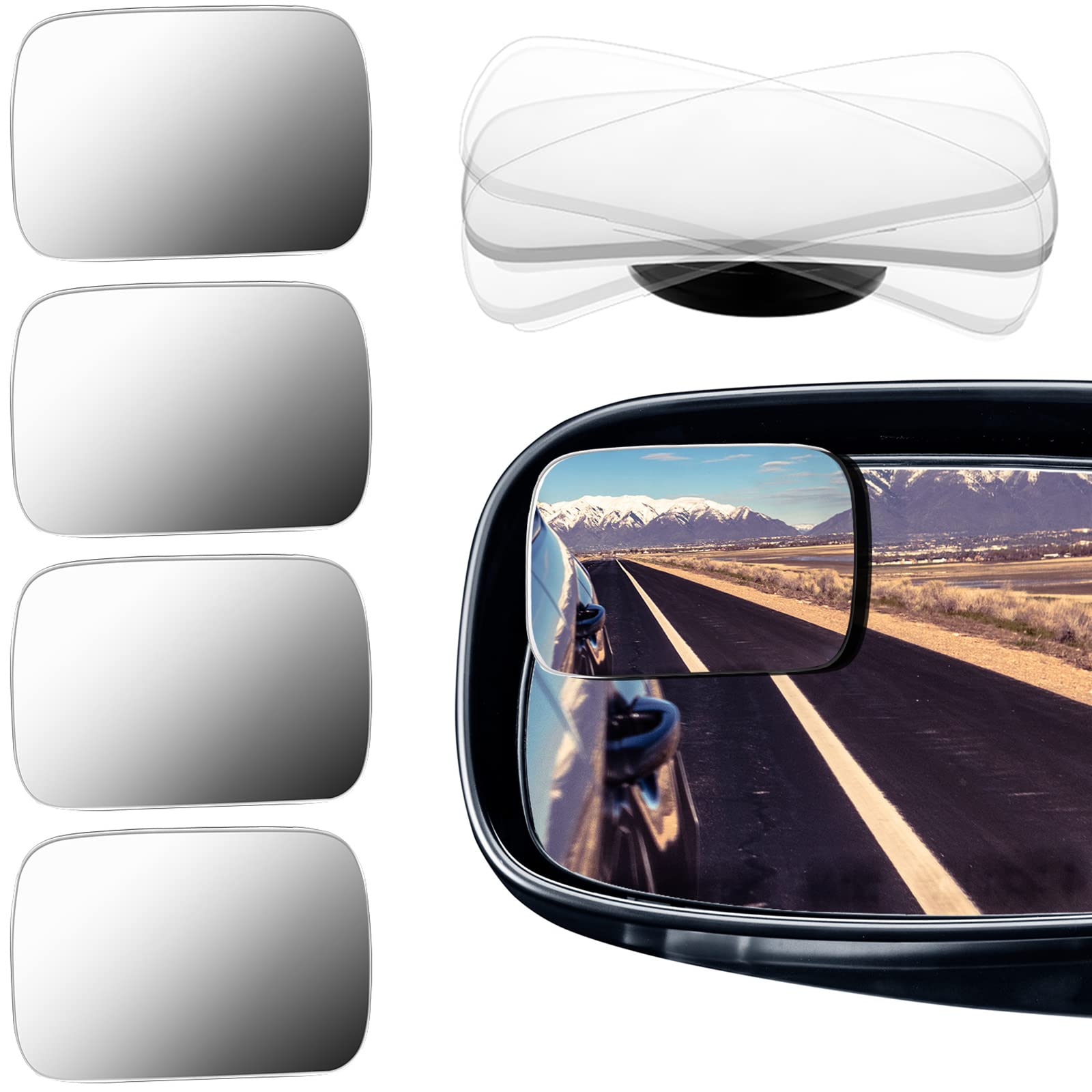 Bbto Blind Spot Car Mirror 4 Pack 360 Degree Glass Traffic Safety Rearview Mirror Rectangle Convex Spot Frameless Adjustable Self Adhesive Angle For Larger Image