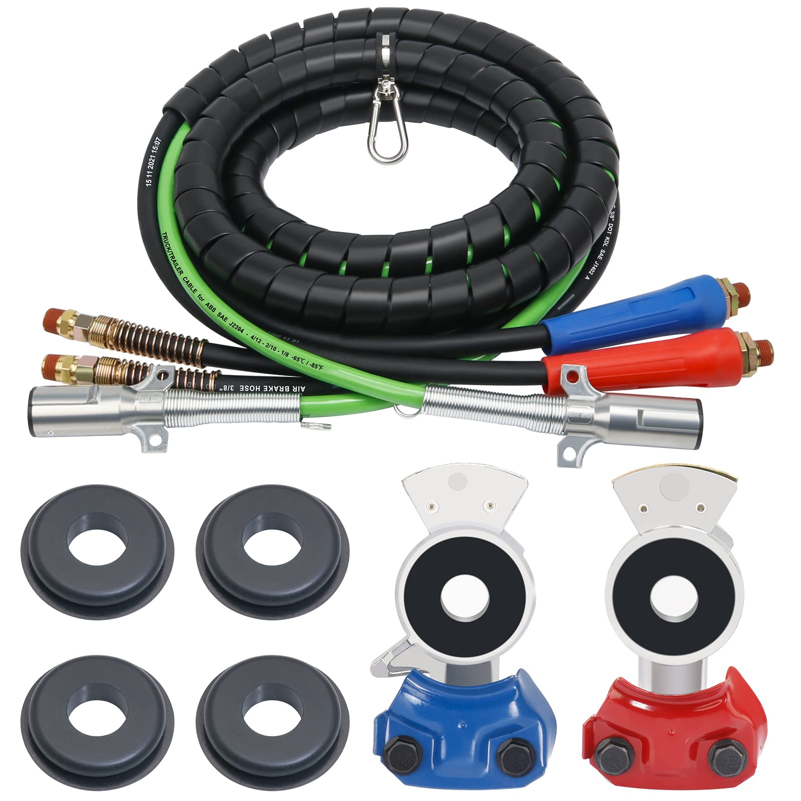 Ailbiuko Semi Air Lines Kit, 15Ft 3-In-1 Airline Hose For Truck Abs 7 Way Electrical Cable With Glad Hands And Extra Gladhand Seals For Tractor Trailer