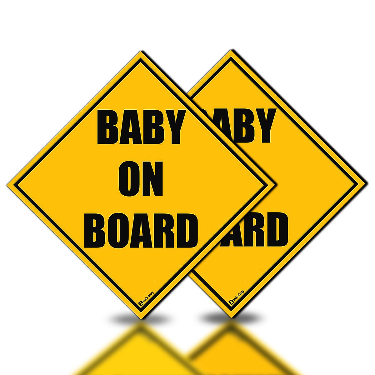 Zento Deals 2 Pack Of Baby On Board Reflective Bright Yellow Magnetic Signs For Car - Best Safety Sign Accessories For Cars 5’’ By 5’’