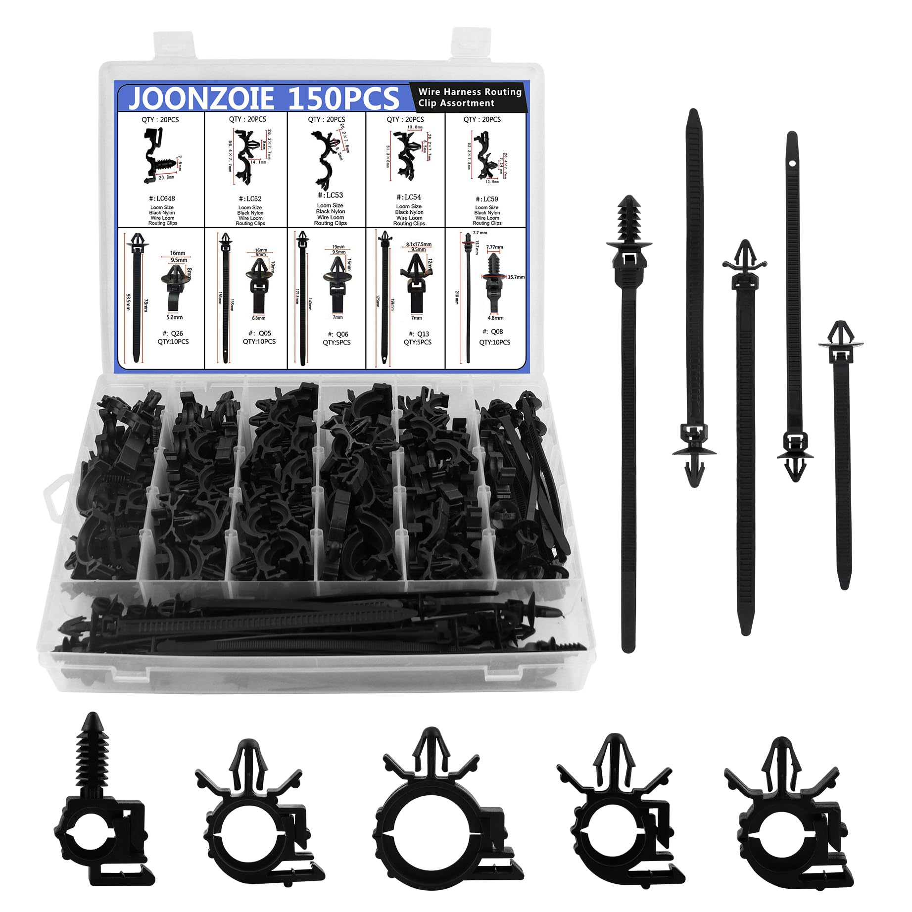 Joonzoie 150Pcs Wire Loom Clips Car Automotive Harness Routing Clips Assortment Kits - 10 Different Sizes Automotive Wire Routing Clips Replacement Auto Parts For Honda Gm Mazda Jeep Wrangler Ford