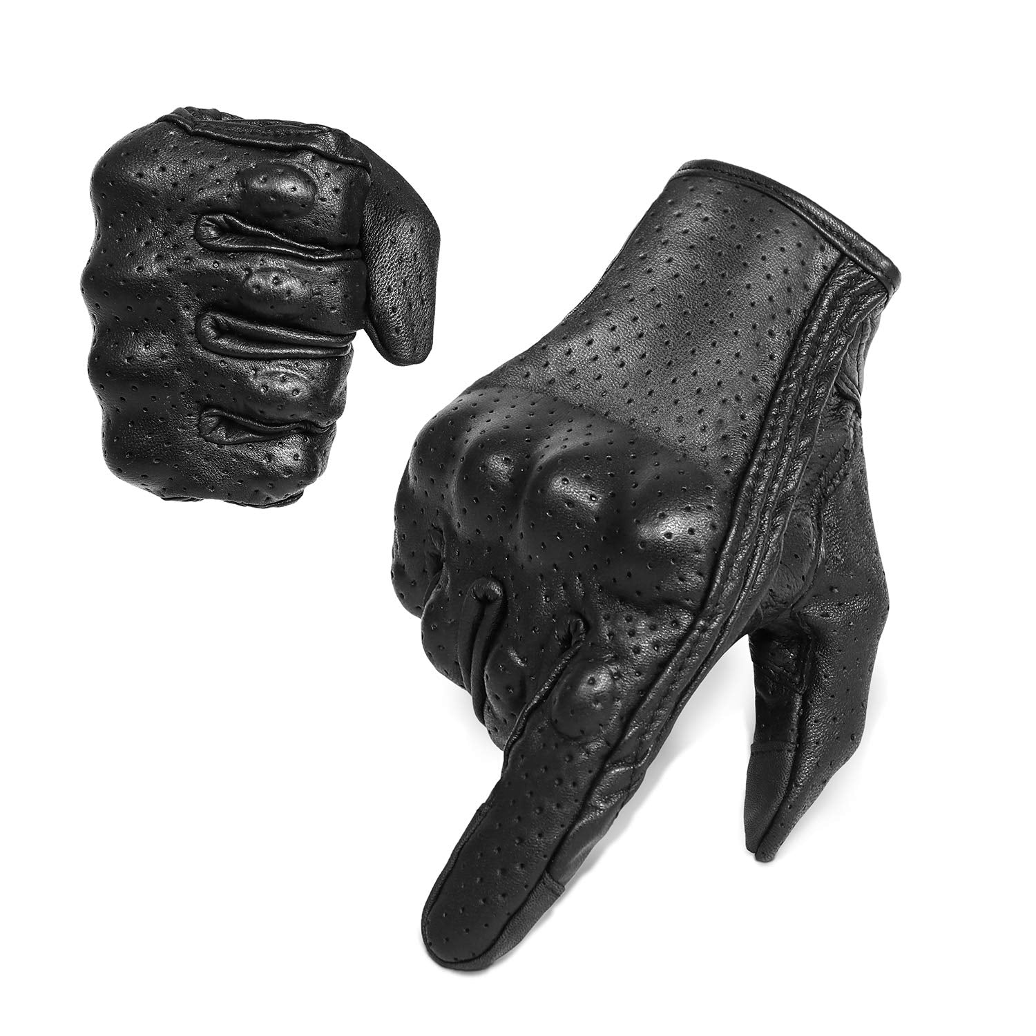 Full Finger Goat Skin Leather Touch Screen Motorcycle Gloves Men S,M,L,Xl,Xxl (Perforated, S)