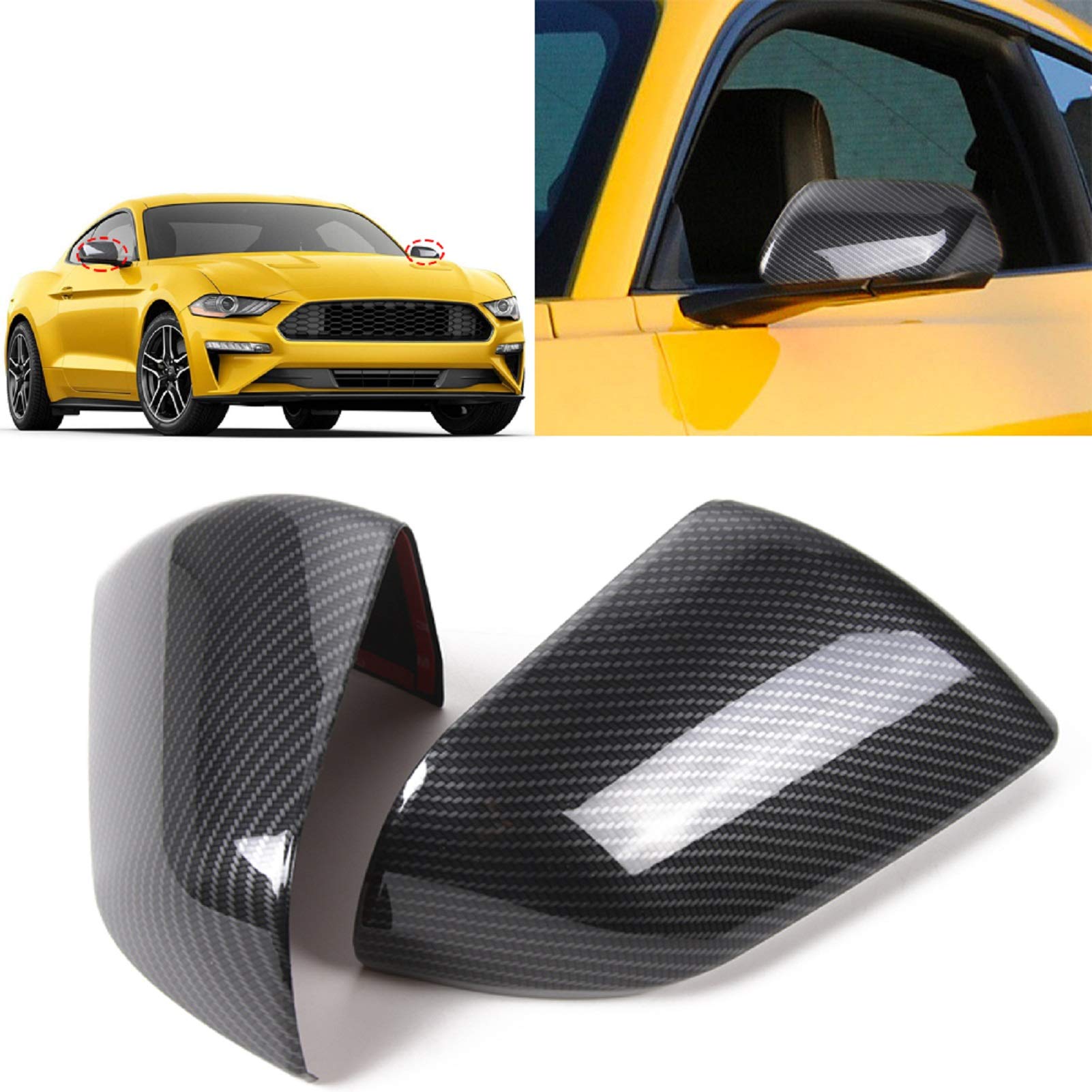 Jecar Mirror Cover Carbon Fiber Side Rear View Mirror Caps Trim For Ford Mustang 2015 2016 2017 2018 2019 2020 2021 2022 2023