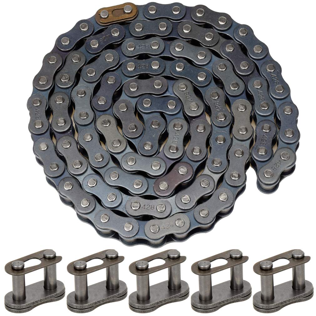 Hiaors 428 Drive Chain 102 Link With 5Pcs Connecting Master Link For 50Cc 70Cc 90Cc 110Cc 125Cc Honda Xr50 Crf50 Yamaha Ttr 225 Kawasaki Suzuki Nst Motorcycle Dirt Pit Bike Atv Quad Go Kart 4 Wheeler