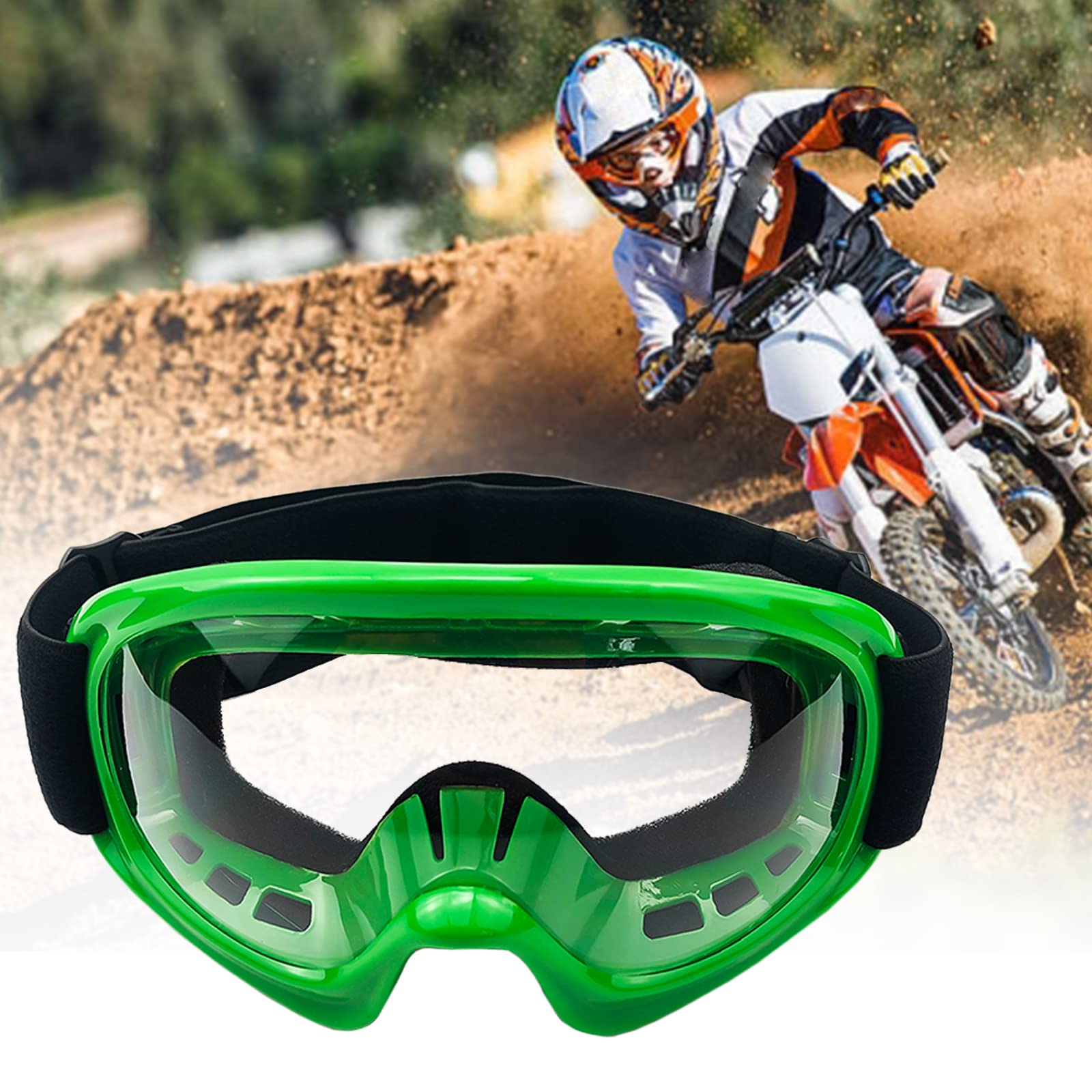 Kids Dirt Bike Goggles Impact-Resistant Adjustable Child Youth Atv Motorcycle Off-Road Riding Motocross Racing Cycling Goggles Glasses For Boys & Girls (Green)