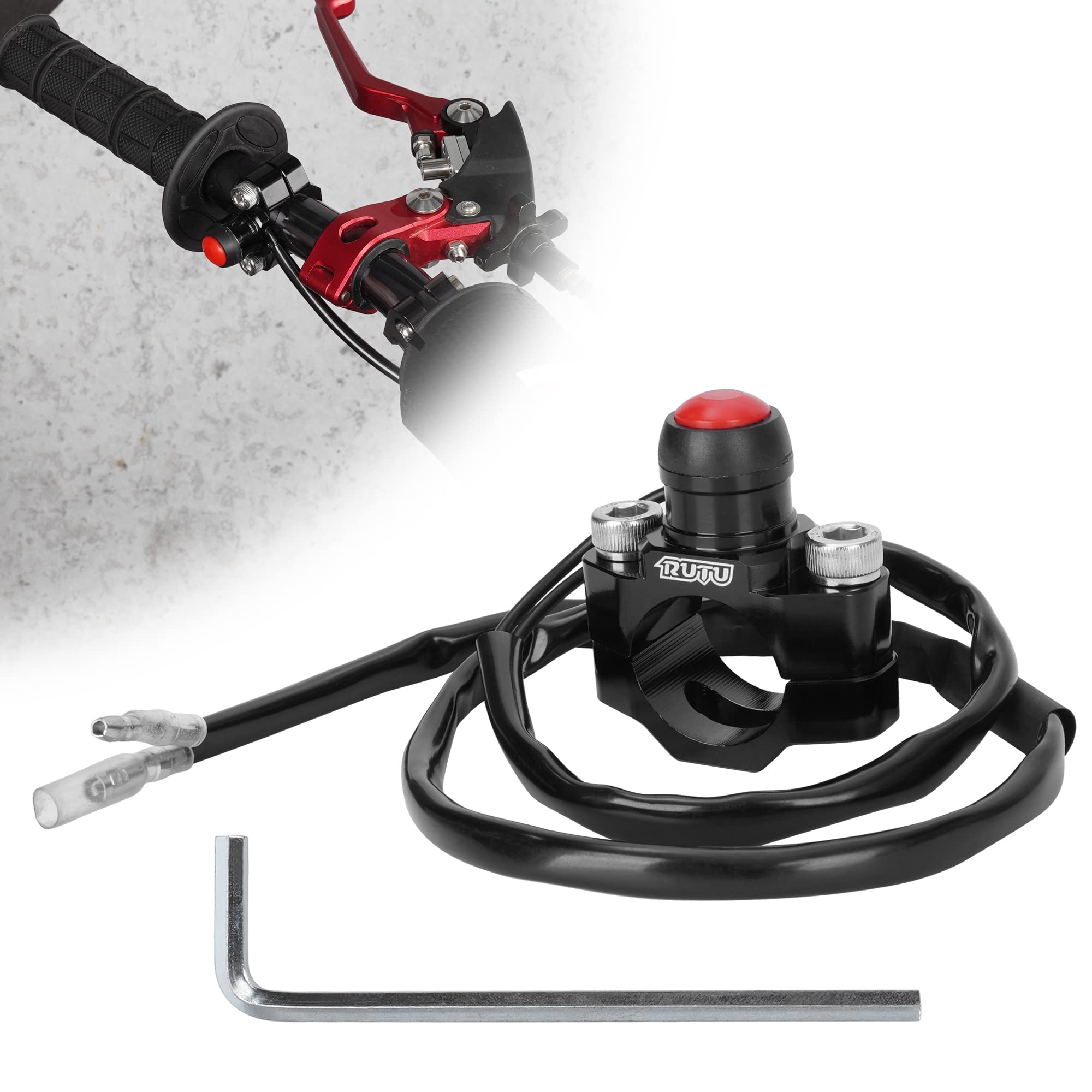 Cnc Universal Motorcycle Engine Stop Start Kill Switch Button With Mounting Backplate For Motorcycle, Atv, Dirt Pit Bike, Scooter, Quad Etc With 22Mm Handlebar - Red