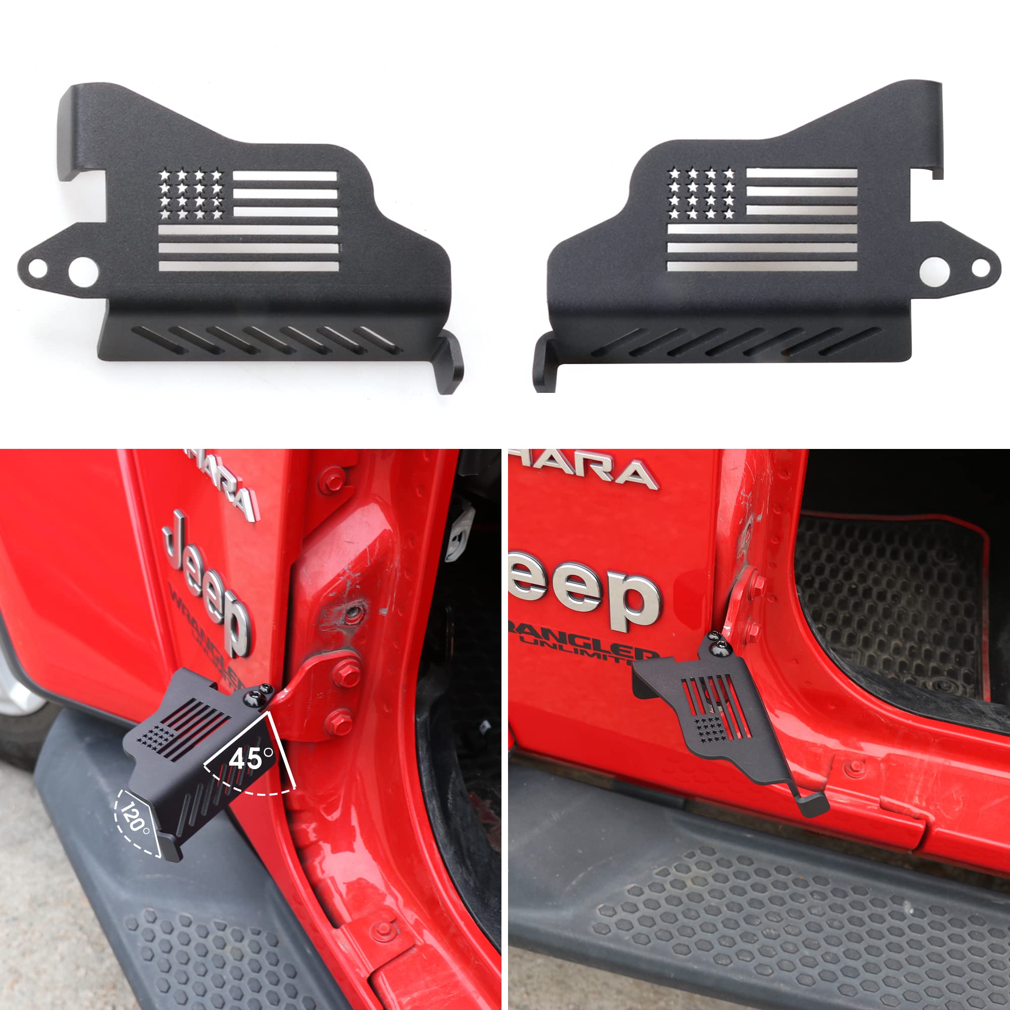 Upgrade Door Hinge Foot Pegs For Jeep Wrangler, Sukemichi Black Steel Exterior Foot Peg Rest Pedals For 2007-2024 Jeep Wrangler Jk Jku Jl Jlu Gladiator Jt 4Xe, 1 Pair (Flag)