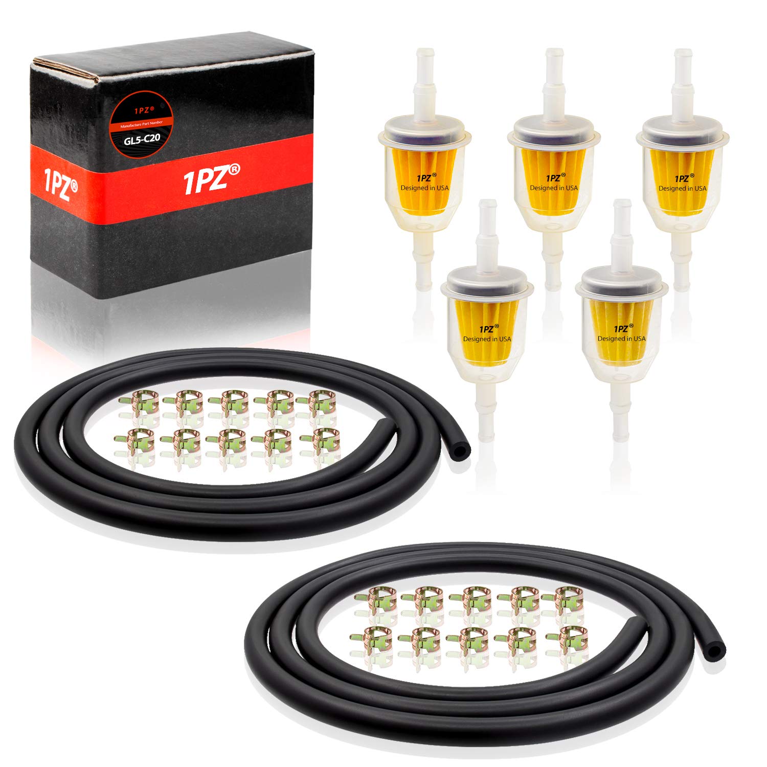 1Pz Gl5-C20 3/16 & 1/4 Inch Id Gas Fuel Line Tubing Hose Clamps And Fuel Filter Set For Kawasaki Kohler Briggs & Stratton Small Engines