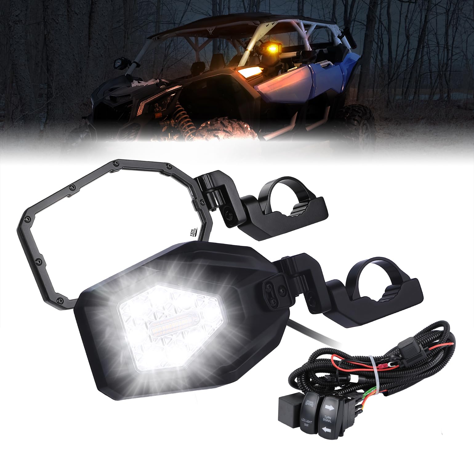 Kemimoto Utv Side Mirrors With Spot Light, Turn Signal Light For 1.6-2 In Roll Bar, Heavy Duty Aluminum Side By Side Utv Mirrors Compatible With Polaris Rzr Can-Am X3 Kawasaki Mule Teryx Pioneer Talon