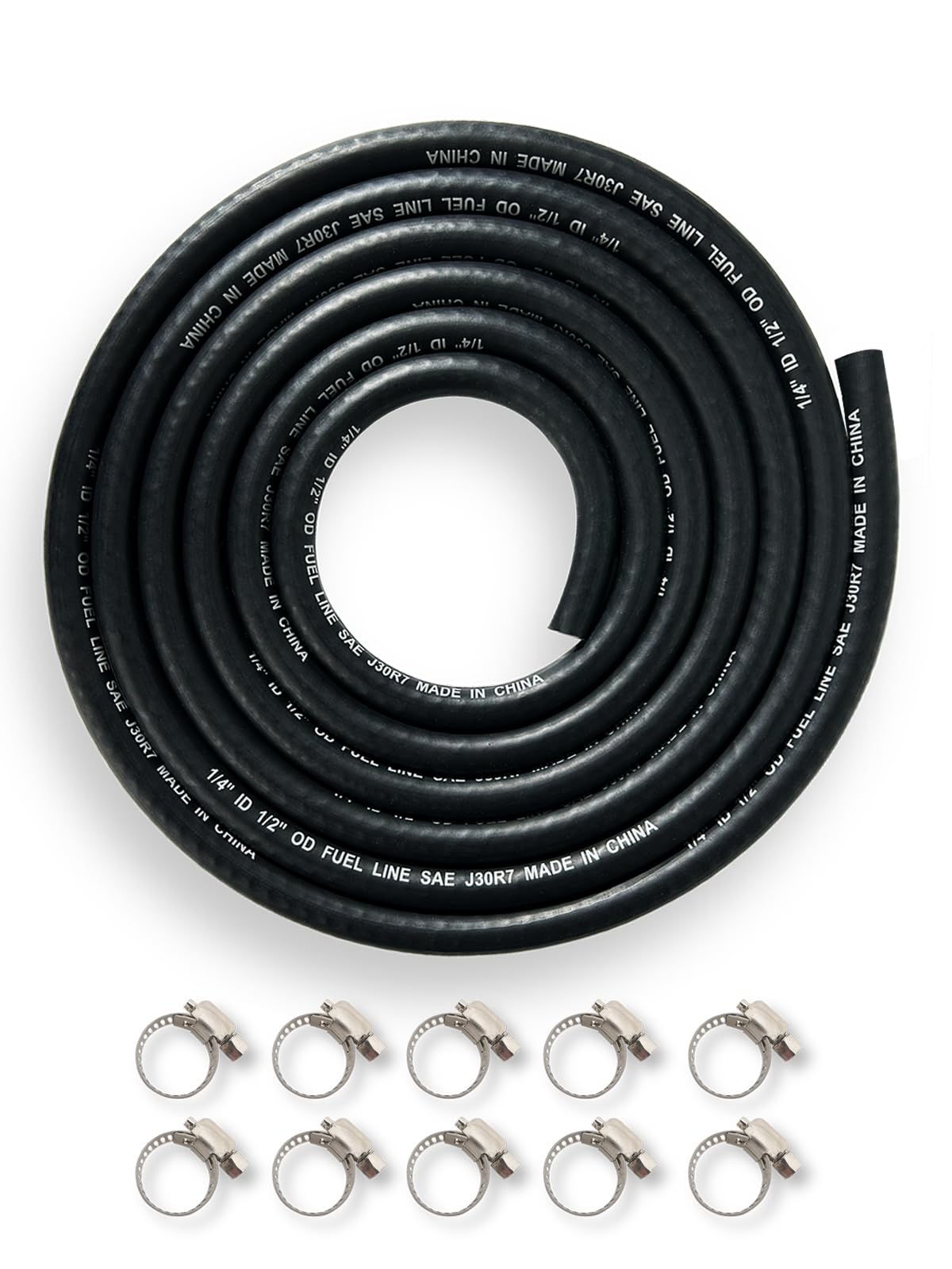 Yamakato 1/4 Inch Id Fuel Line Hose Reinforced 6 Feet W/ 10 Clamps Nbr Sae 30R7 For Tecumseh 30705 Briggs 791745