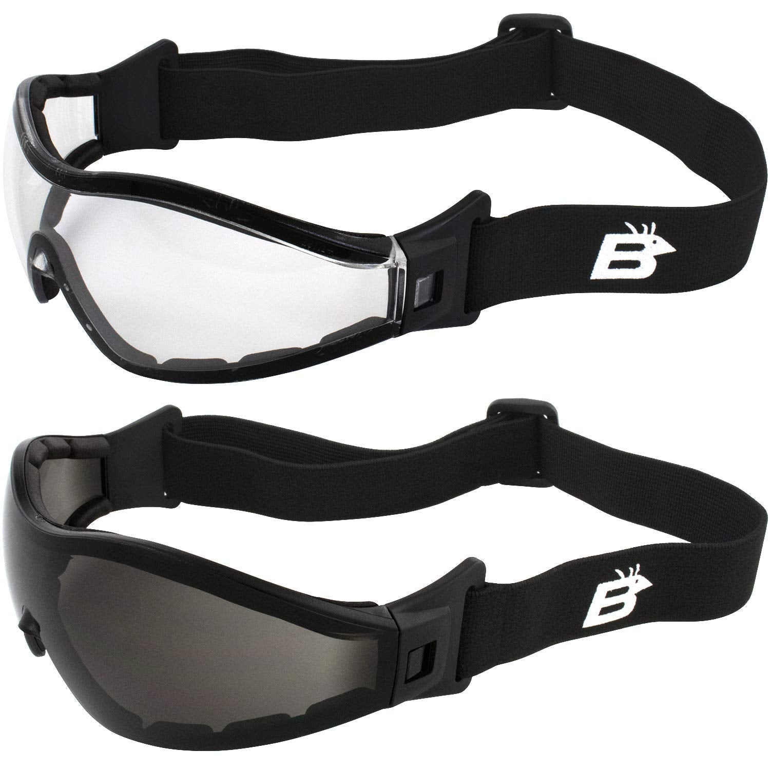 Birdz Eyewear Boogie Motorcycle & Skydiving Goggles 2 Pairs Padded Black Frame Z87+