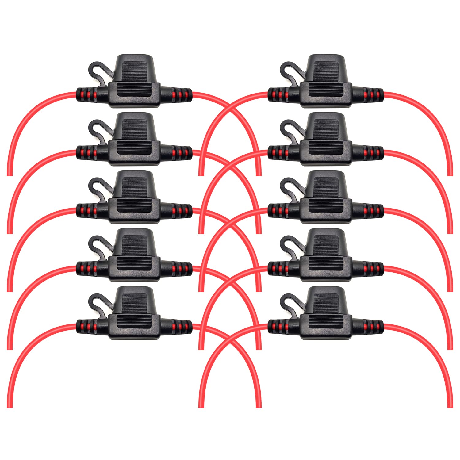 Vantronik Waterproof Inline Fuse Holder 10 Pack For Mini Fuse,16 Gauge Awg Wire Ul1015, For Atm Blade Fuse, 12 Inches Long