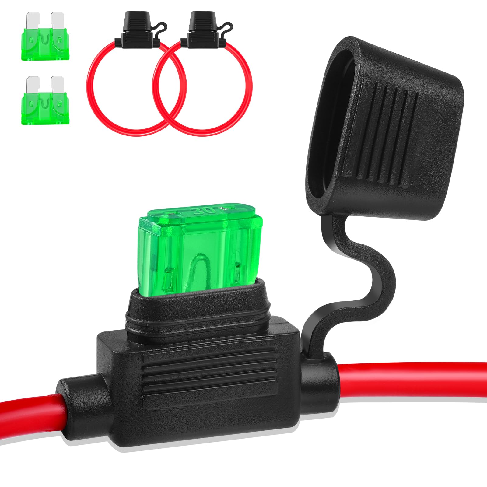 Inline Fuse Holder 12V 2 Pack, Extended Version 12 Awg Waterproof Fuse Holder 13.8 Inch, In Line Fuse Holders 12V With 2 Pcs Standard Car Fuses 30A Blade Fuse Holder For Automotive, Marine By Xiogzaxi