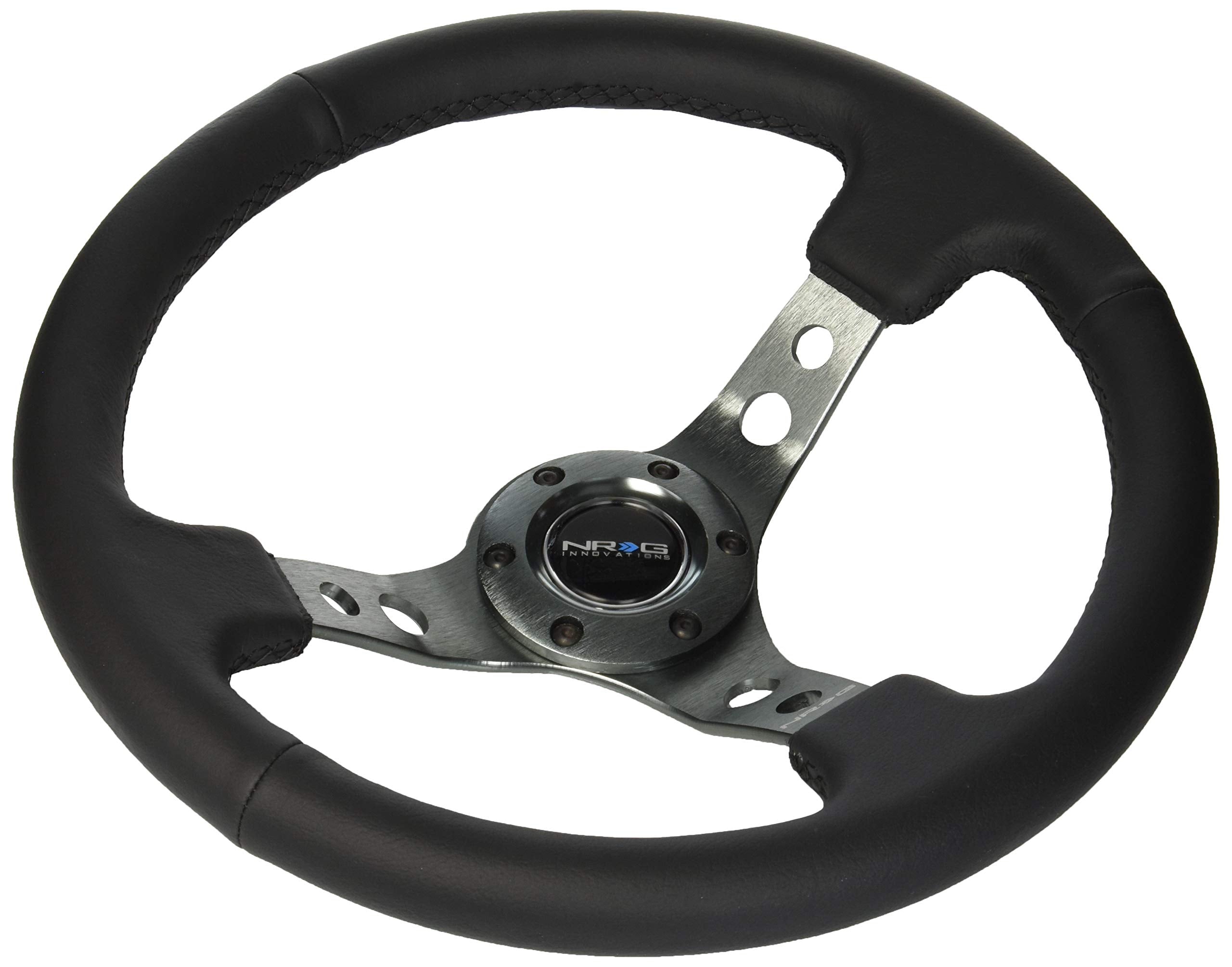 Nrg Innovations Rst-006Gm Reinforced Steering Wheel (350Mm Sport Steering Wheel (3' Deep) - Gun Metal Spokewith Round Holes/Black Leather)