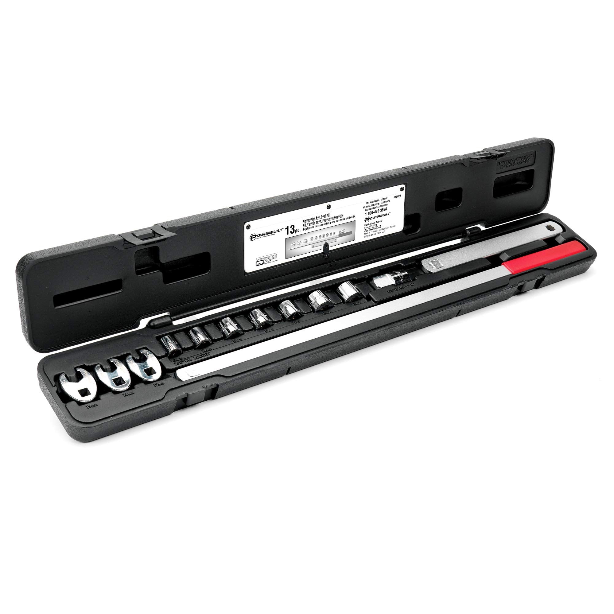 Powerbuilt Serpentine Belt Tool Set, Remove And Install Car Vehicle Serpentine Belts, For Spring-Loaded, Accessories And Storage Case Included - 648629,Silver