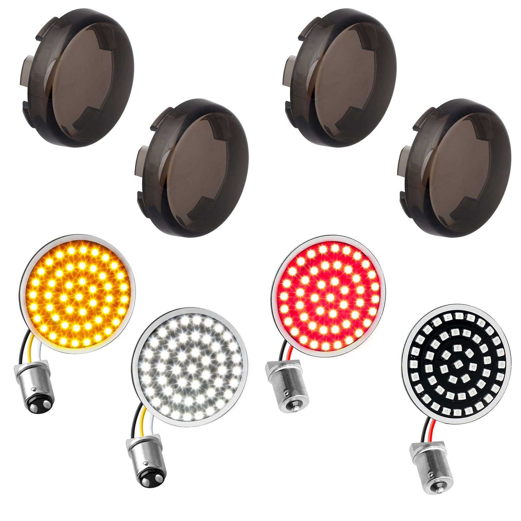 Quasco Led Turn Signal Lights 1157 Front + 1156 Rear Blinkers With Smoked Lens For 2 Inch Bullet Housing Compatible With Harley Dyna Sportster Softail Road Street Glide Road King Cruiser Turing