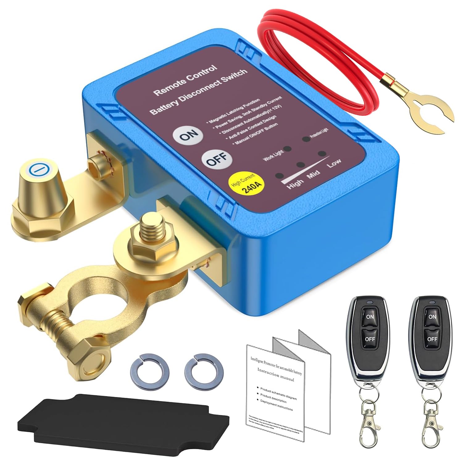 Cllena Remote Battery Disconnect Switch 12V 240A Battery Kill Switch For Car Anti Theft Automatic Cut/Shut Off Battery Switch For Auto Rv Atv Truck Marine Boat