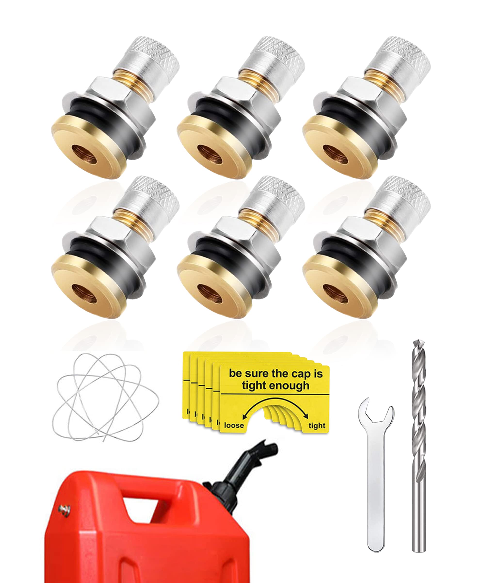 Yakefly 6 Pack Fuel Gas Tank Vent Caps,Leak-Proof Gas Jug Vent Caps Enhances Flow,Metal Gas Can Vent Cap Kit,Gas Tank Vent Cap Fuel Tank Exhaust Vent Valve Kit For Faster Refills