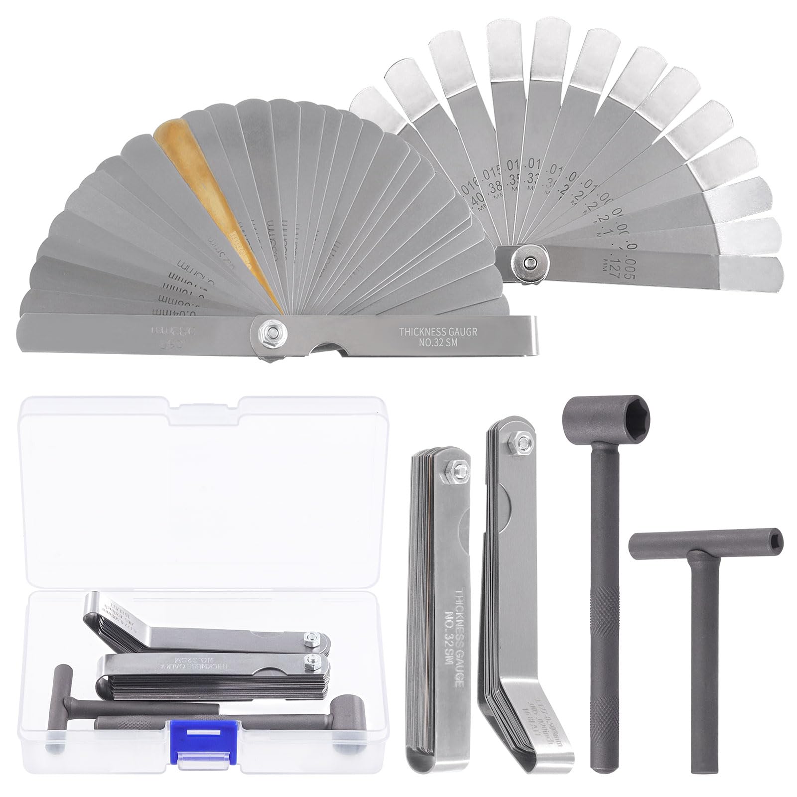 Swpeet 4Pcs Adjusting Valves Tools Set, Motorcycle Engine Valve Screw Adjusting, Include Square Hole Tool, Hexagonal Hole Tool, Straight Feeler Gauge And Offset Feeler Gauge(Metric And Imperial)