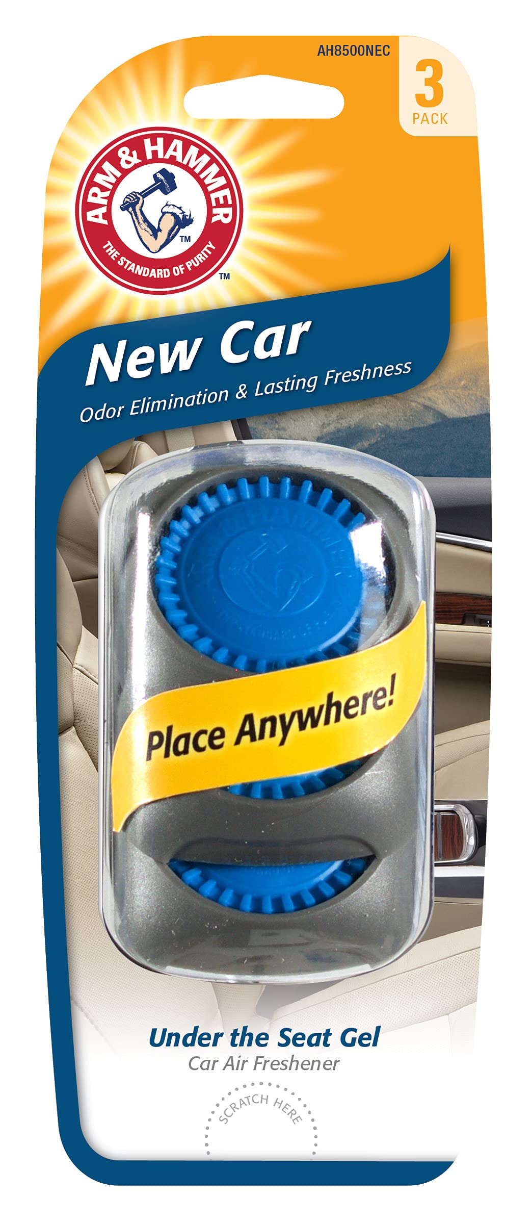 Arm & Hammer Ah8500Nec Under The Seat Air Freshener, New Car, 3 Pack