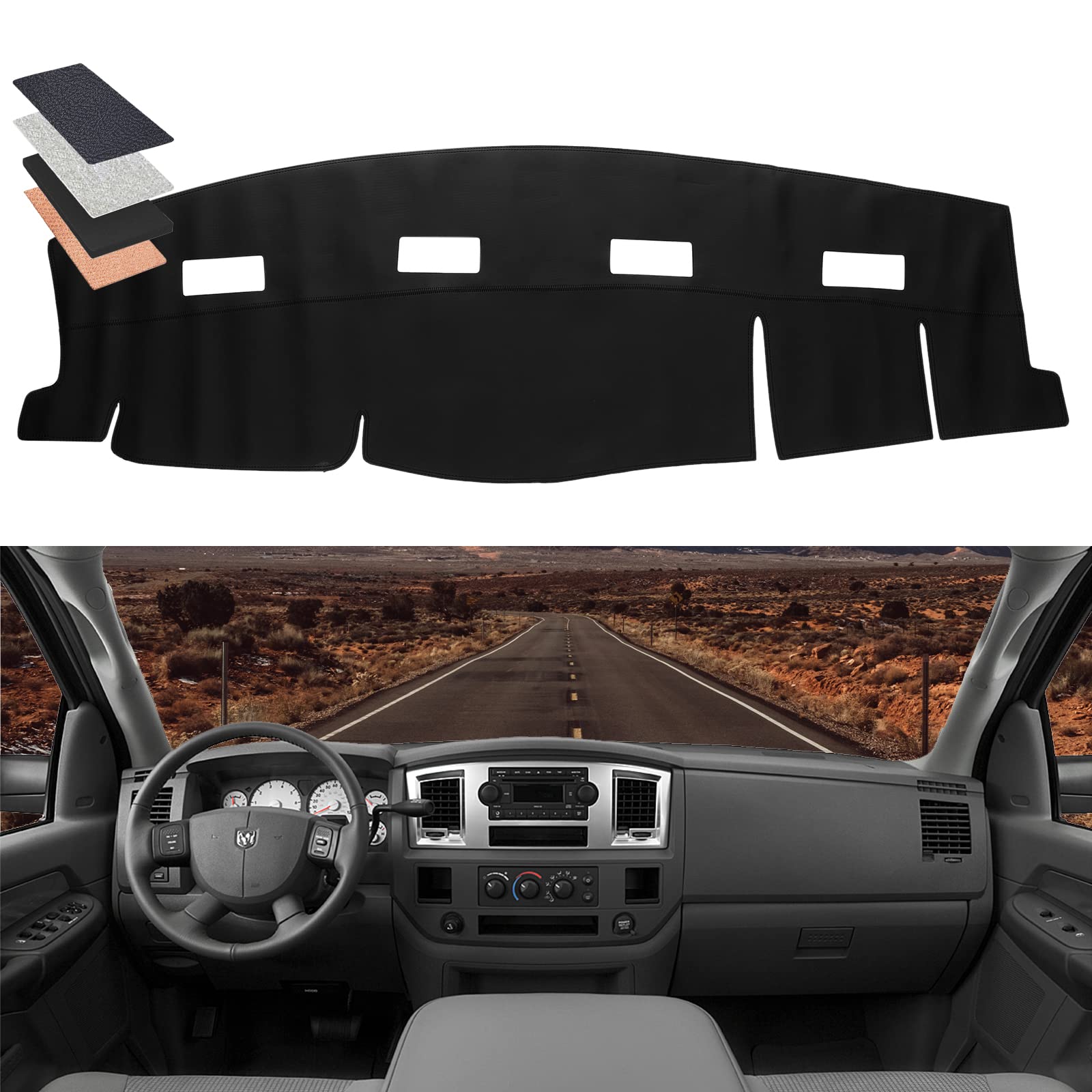 Bdfhyk Dashboard Dash Cover Pu Dash Mat Compatible With Dodge Ram 1500 2500 3500 (2006-2008), Compatible With Dodge Ram 2500 3500 (2009)