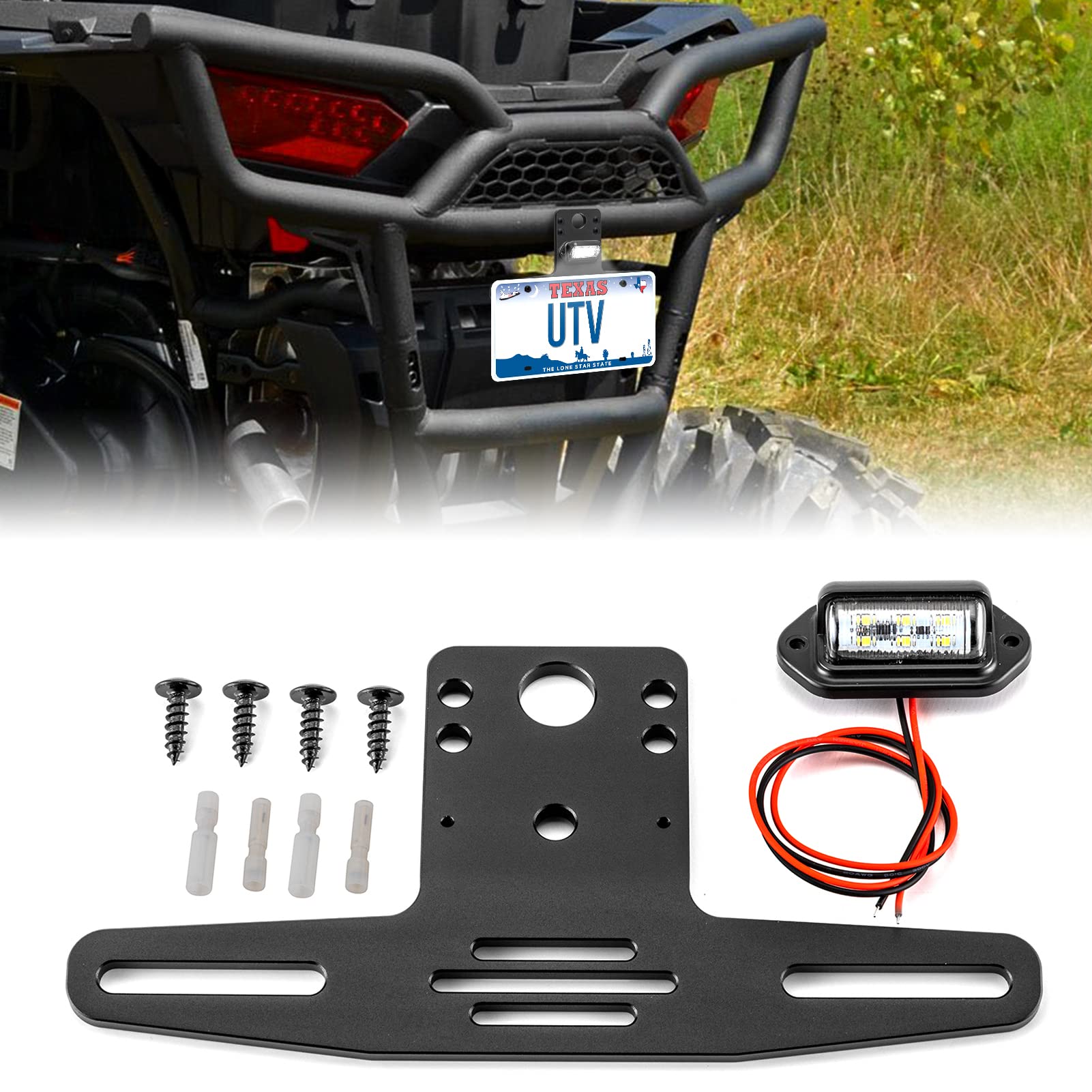 Weisen Utv Universal License Plate Bracket With Led Light Aluminum License Holder Frame Compatible With Polaris Rzr Ranger General Can Am Maverick X3 Kawasaki