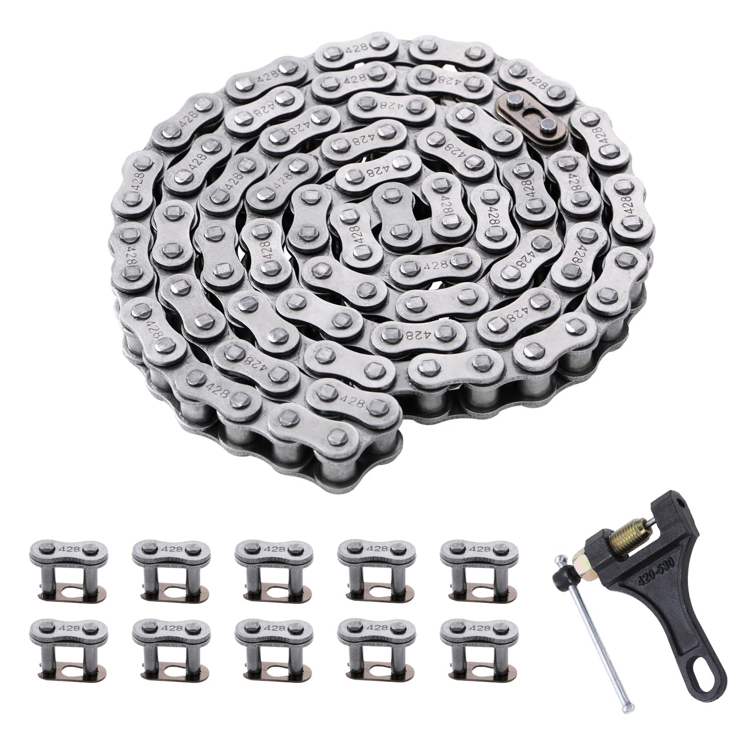 Kamier 428 Drive Chain 102 Link Breaker Heavy Duty For 70Cc 90Cc 110Cc 125Cc Ttr Yz80 Yz85 Apollo Rfz Suzuki Trailmaster Vitacci Tao Tao Coolster Mototec Pit Dirt Bike 4 Wheeler Atv Quad Go Kart Parts