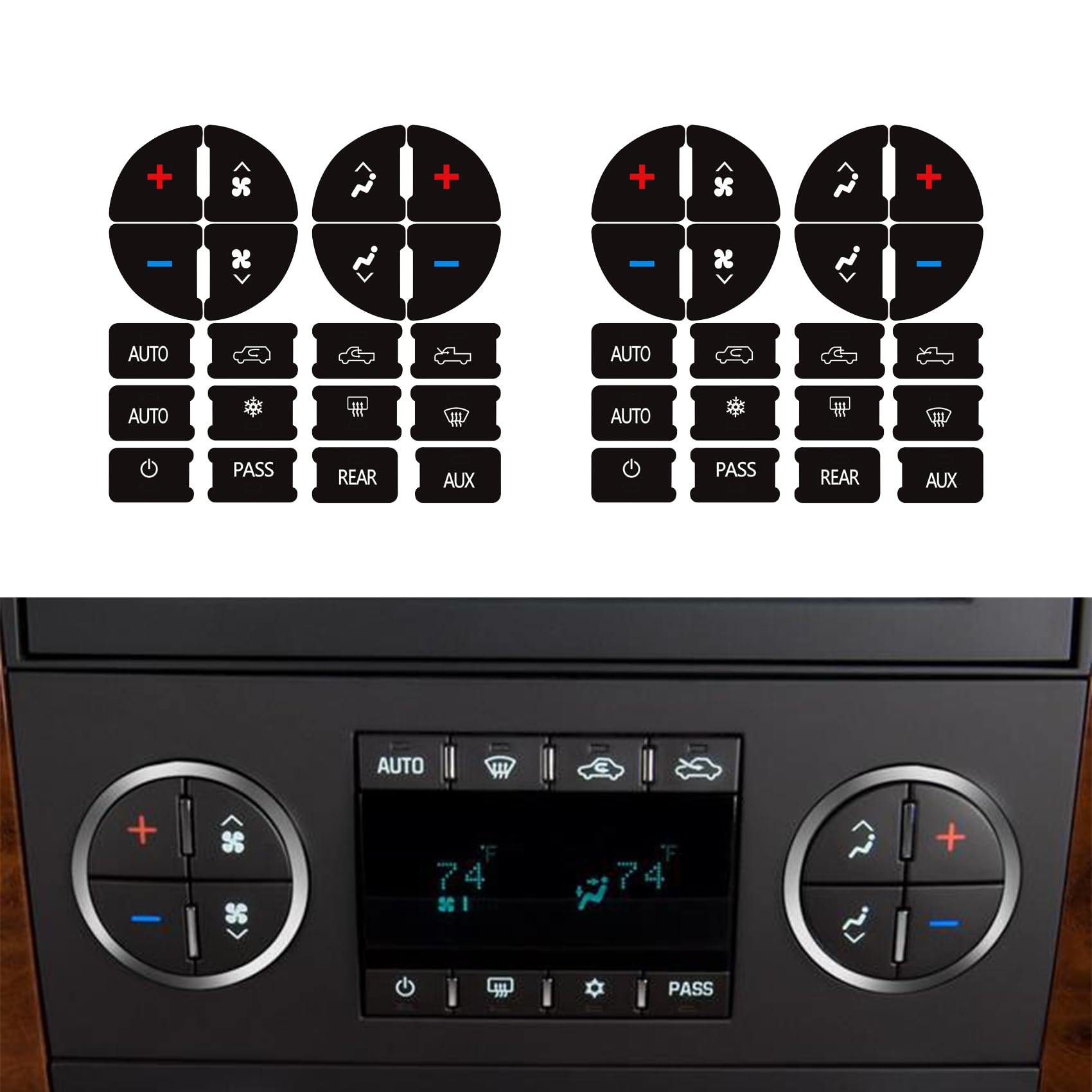 Kutyun 2Pcs Ac Dash Button Repair Kit, Ac & Radio Button Repair Sticker, Decal Replacement For Fixing Ruined Faded A/C Controls, Car Interior Accessories Fit For Chevy And Gmc