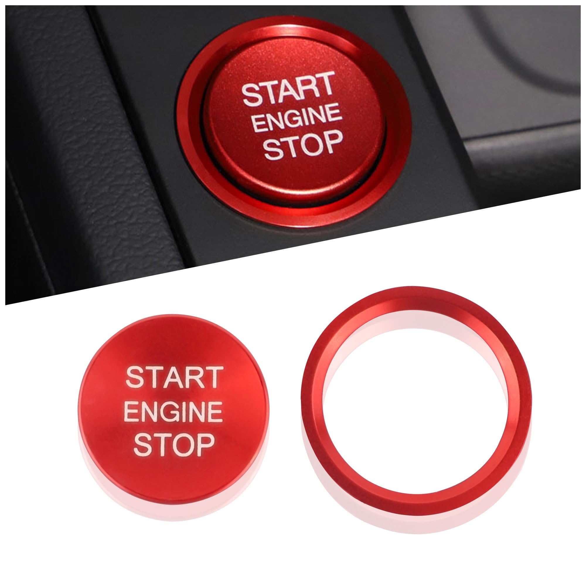 Car Push Start Button Cover Compatible With Audi,Aluminum Engine Start Stop Button Cover With Metal Ring For Cool Car Decorations,Car Interior Accessories Car Ignition Button Cover (Red)