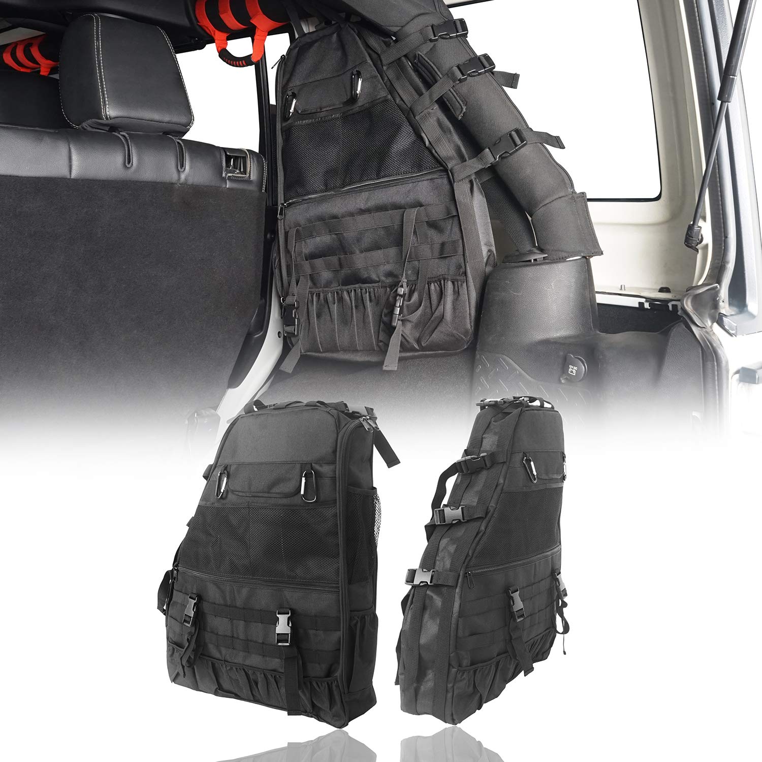 Hooke Road Roll Bar Storage Bags Organizer Saddle Bag For 1997-2024 Jeep Wrangler Tj & Jk & Jl Unlimited 4-Door - Pair