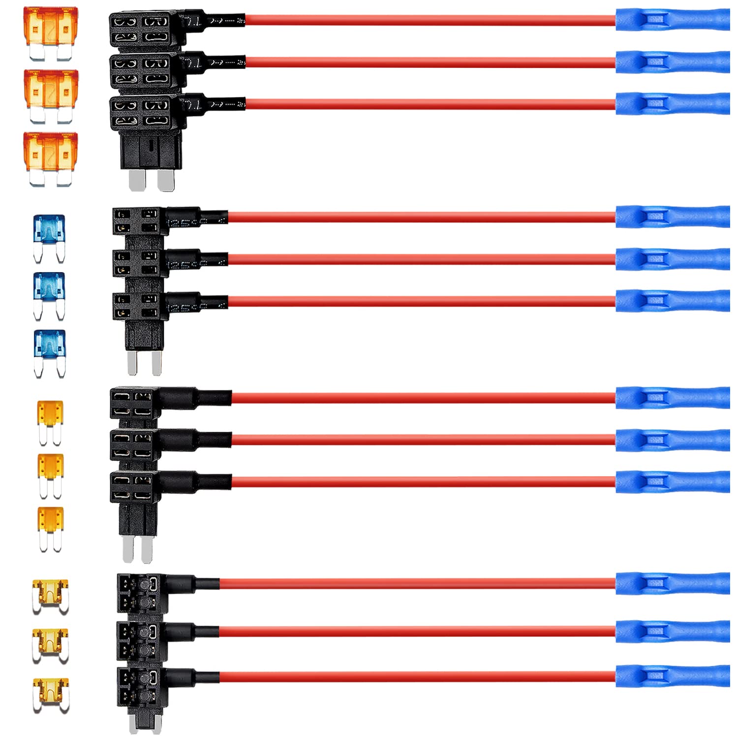 12 Pack Add A Circuit Fuse Tap - 12V Fuse Adapter For Car - Mini Automotive Fuse Connector Atc Amp Blade Fuse Holder