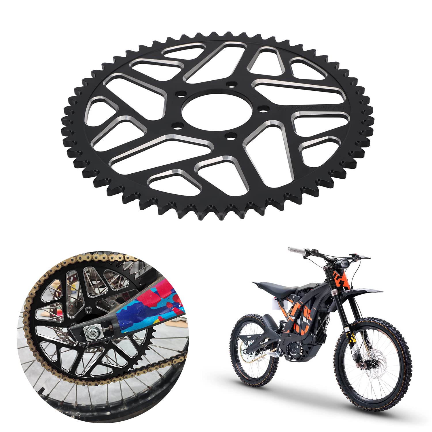 Jfg Racing Sur Ron 54T Sprocket,Sur Ron Rear Sprocket 54 Tooth Aluminum Alloy For Sur Ron Surron Light Bee S/X Talaria Sting Segway X160/X260 Electric Dirt Bike Black