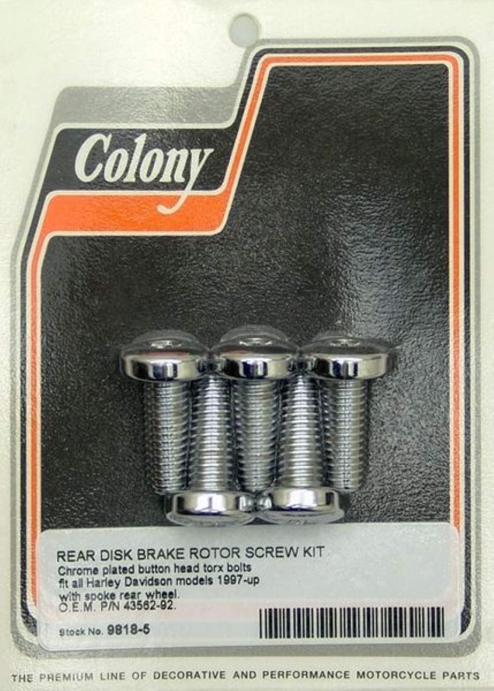 Colony Chrome Rear Rotor Torx Bolts For Harley-Davidson Brake Rotors With Cast Wheels Oem #43562-92