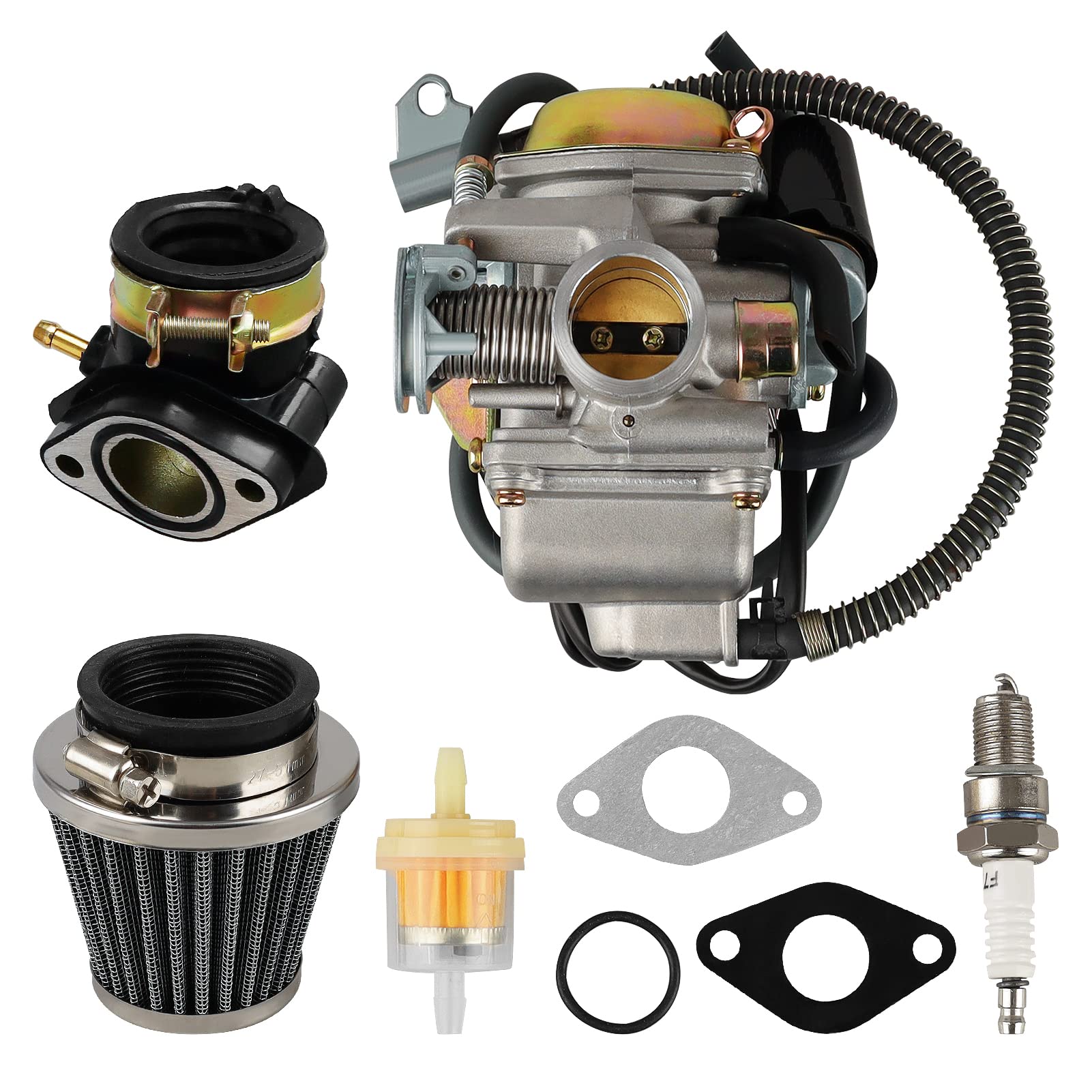 150Cc Gy6 Carburetor For 4 Stroke Engines 125Cc 150Cc 152Qmj 157Qmi Pd24J 24Mm For Motorcycle Scooter Atv Go Kart With Electric Choke Intake Manifold