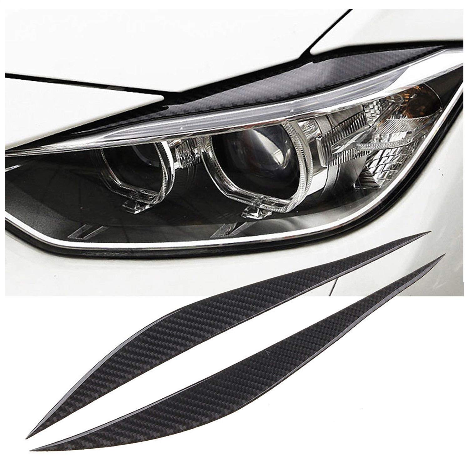 Xotic Tech Headlight Eyelid Overlay Decal Cover, Headlamp Eyebrow Eye Lid Decoration Sticker, Compatible With Bmw 3 Series F30 2013-2018 (Carbon Fiber)