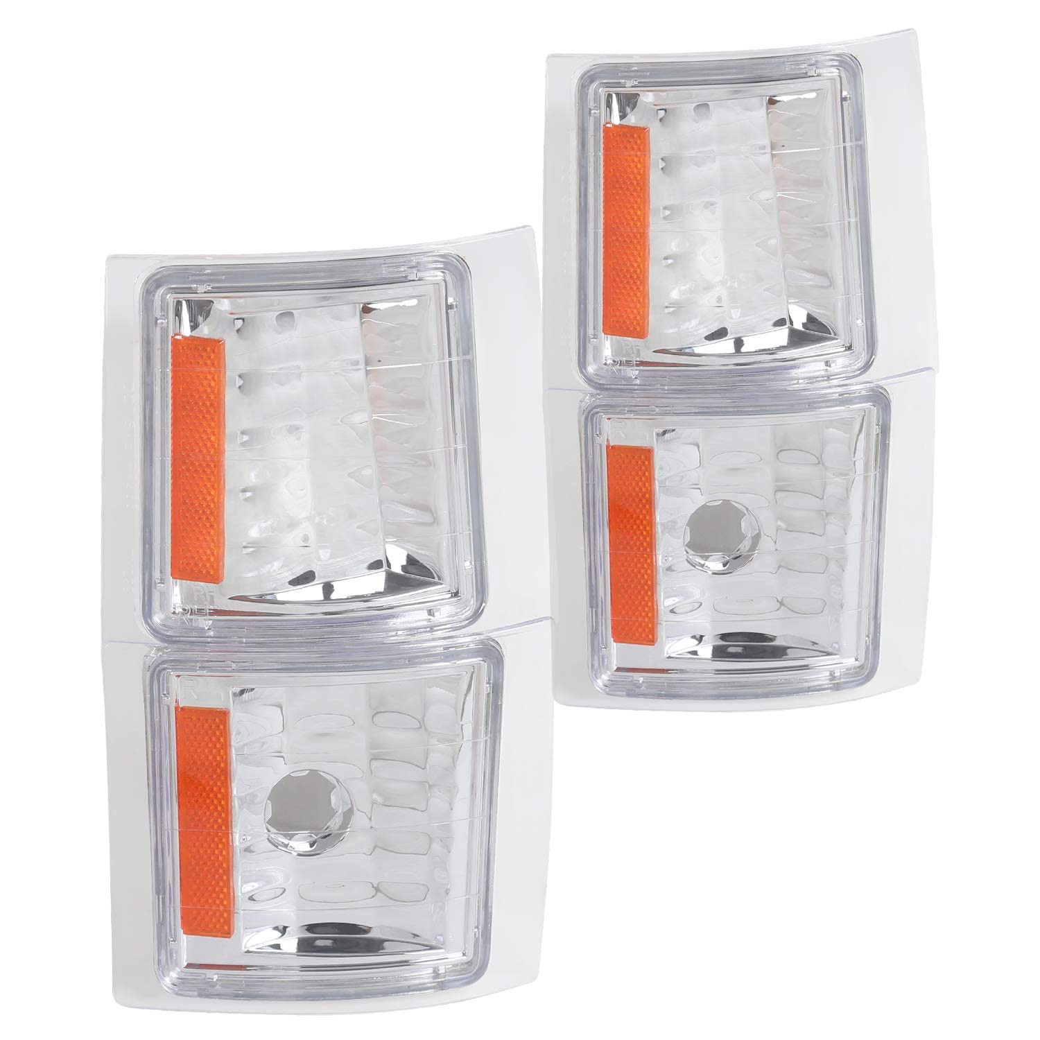 Spec-D Tuning Chrome Housing Clear Lens 4Pc Corner Lights Compatible With 1994-1998 Chevrolet Chevy C/K 1500 2500 3500, Silverado, L+R Pair Assembly