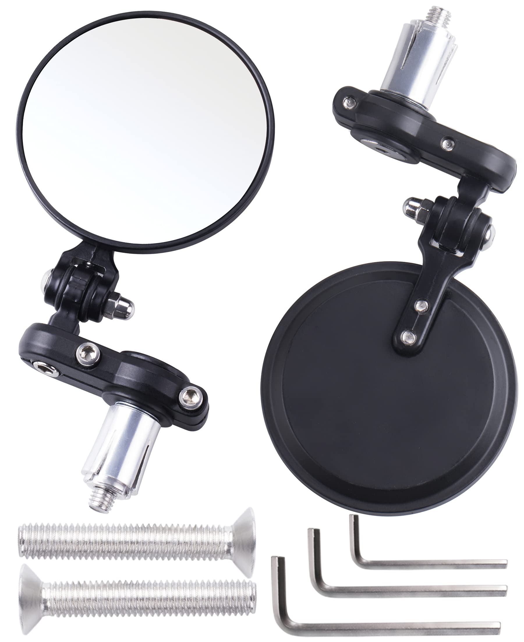 Oraevy Universal Motorcycle Mirrors - 3 Inch Round 7/8' Bar Folding Bar End Side Mirror Compatible With Ebike Honda Scooter Suzuki Yamaha Kawasaki Victory Harley Ducati And More