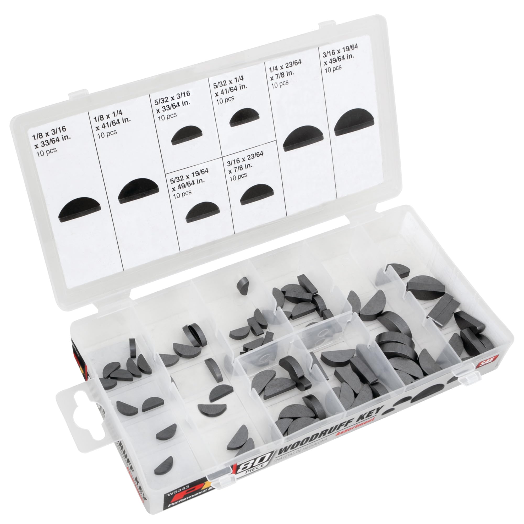 Performance Tool W5343 80Pc Woodruff Key Assortment Sae, Grey