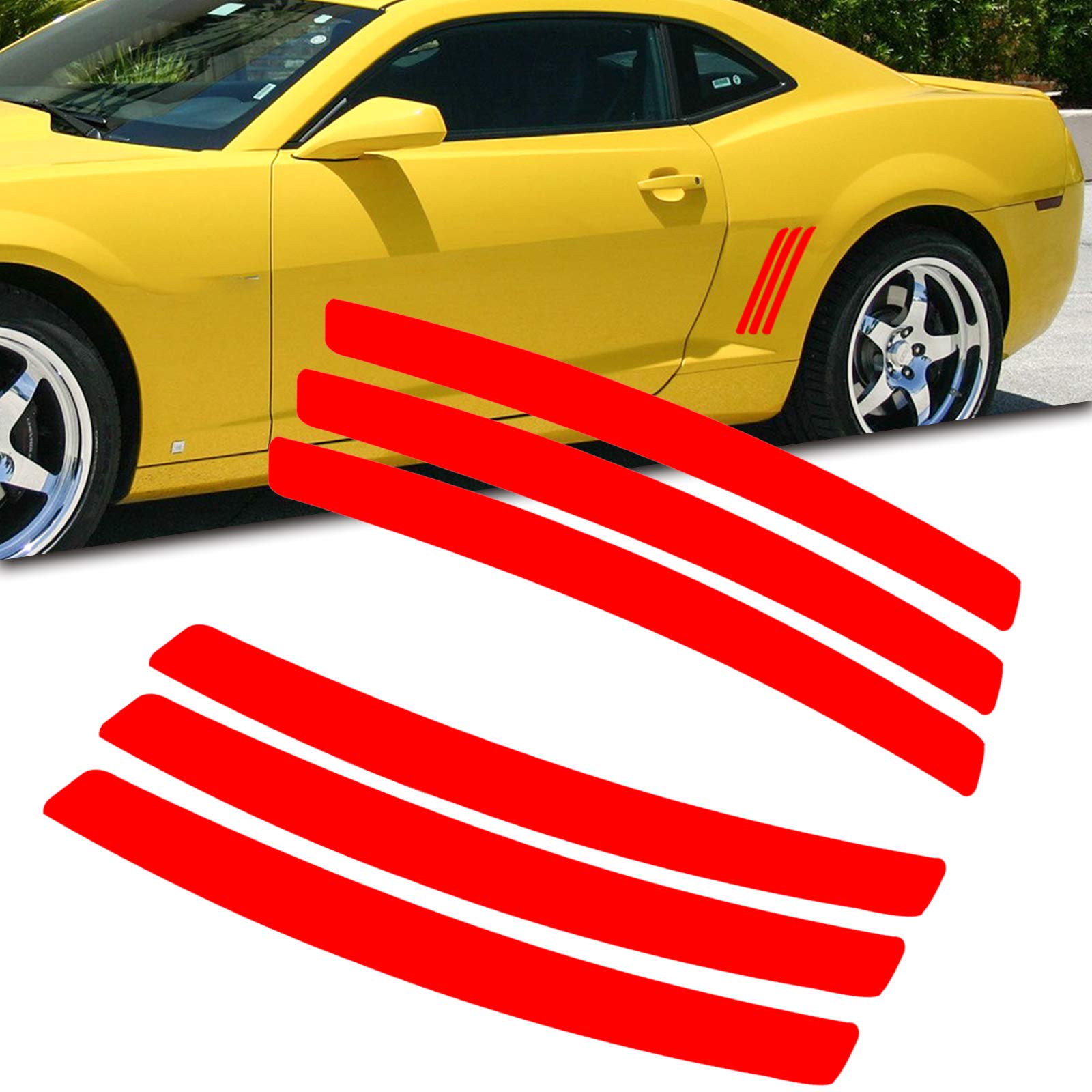 Xotic Tech 6Pcs Car Body L&R Side Vent Insert Stripe Decal Vinyl Inlay Side Vent Gill Sticker Compatible With Chevrolet Camaro 2010-2015 (Red)